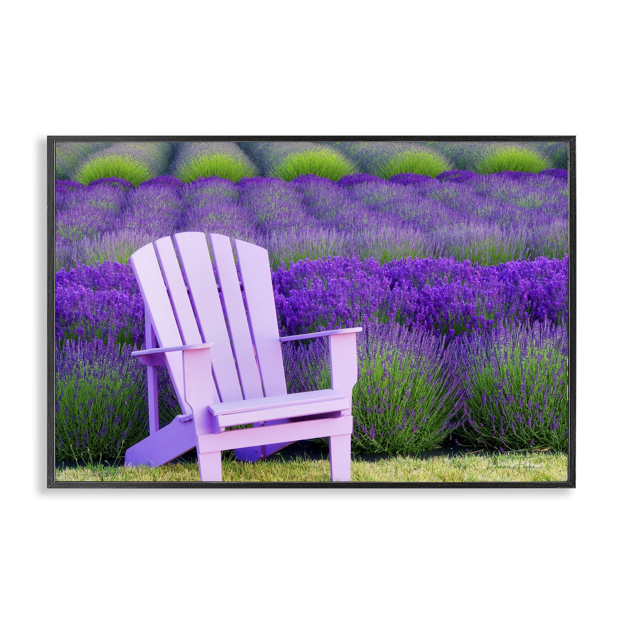 Stupell Industries Chair & Lavender Field Landscape & Nature Painting Black Framed Art Print Wall Art, 18 x 12