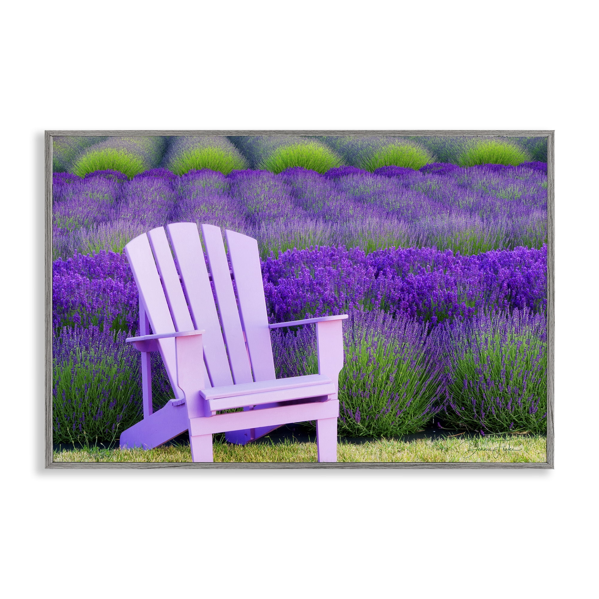 Stupell Industries Chair & Lavender Field Landscape & Nature Painting Gray Framed Art Print Wall Art, 30 x 20