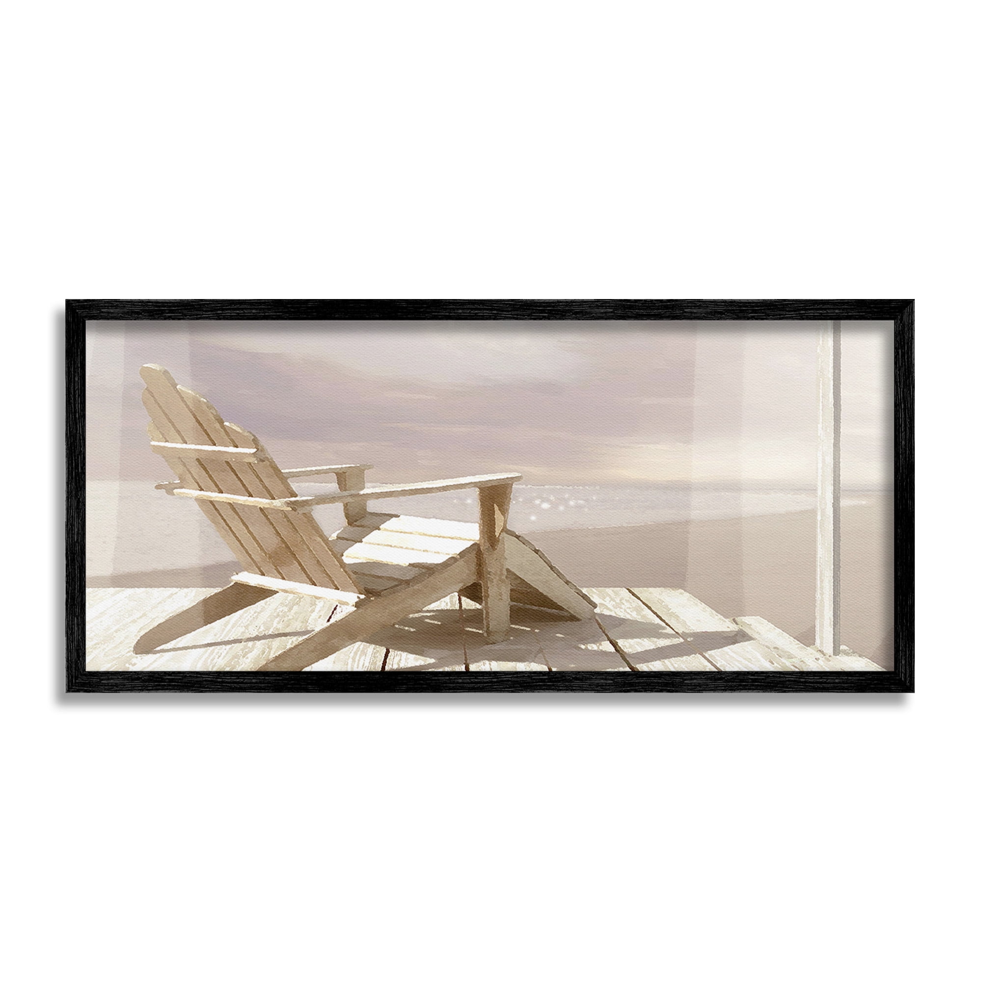 Stupell Industries Chair Overlooking Beach Landscape Photography Black Framed Art Print Wall Art, 30 x 13