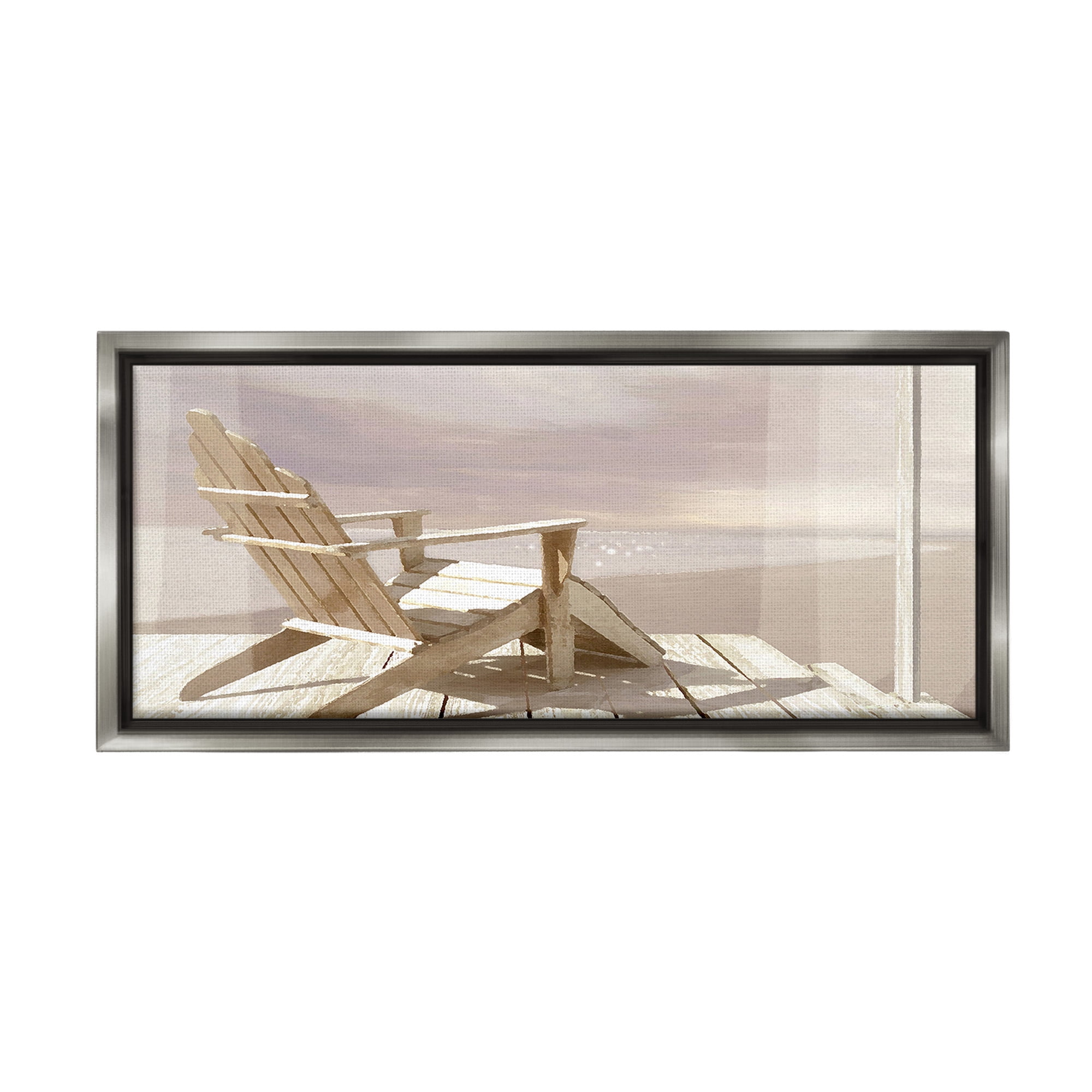 Stupell Industries Chair Overlooking Beach Landscape Photography Gray Floater Framed Canvas Art Print Wall Art, 31 x 14