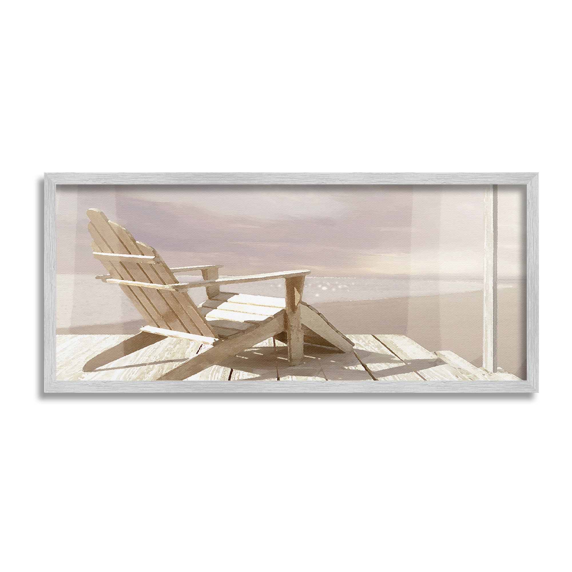 Stupell Industries Chair Overlooking Beach Landscape Photography Gray Framed Art Print Wall Art, 24 x 10