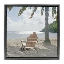 Stupell Industries Chair Under Palm Tree Coastal Photography Black Floater Framed Canvas Art Print Wall Art, 18 x 18