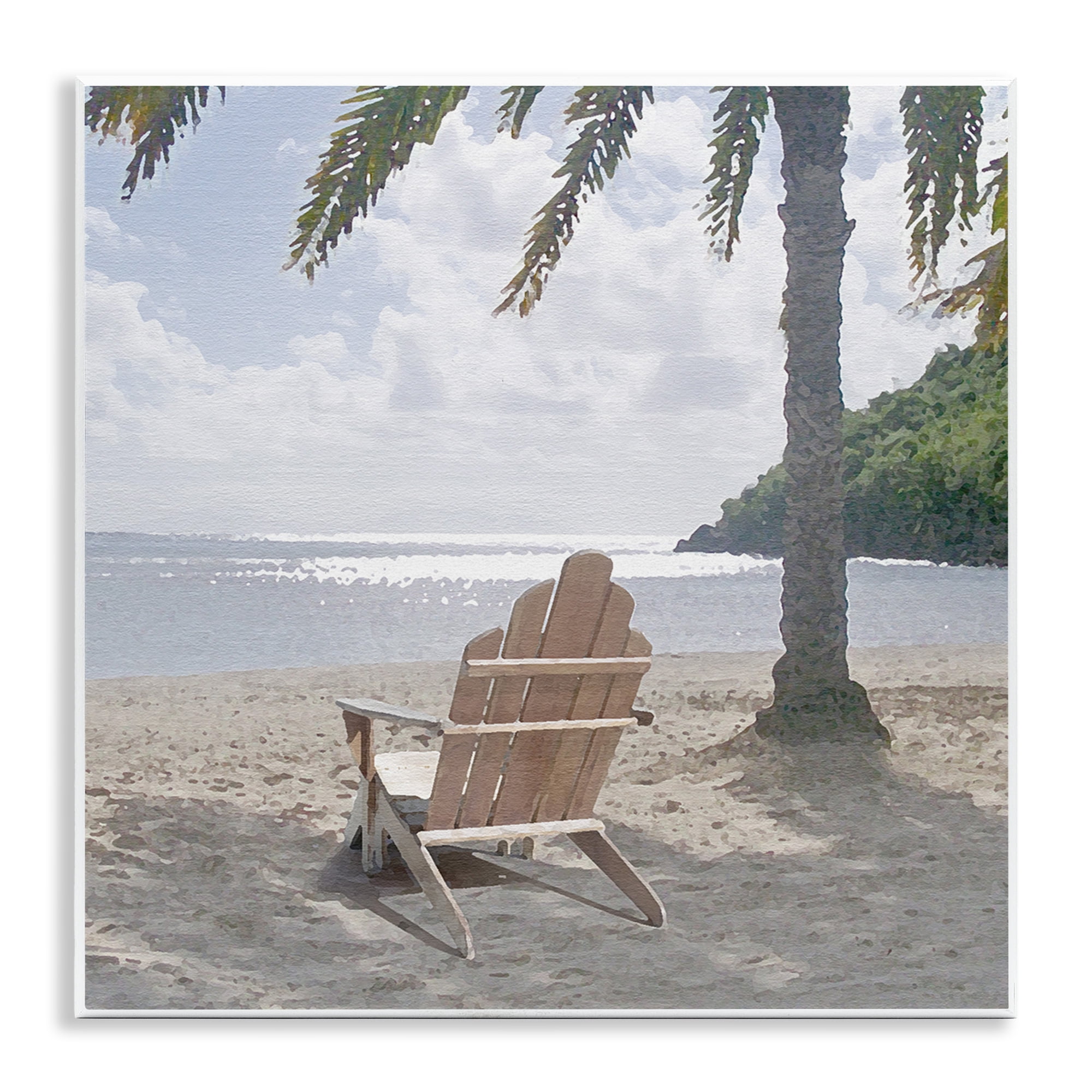 Stupell Industries Chair Under Palm Tree Coastal Photography Unframed Art Print Wall Art, 12 x 12