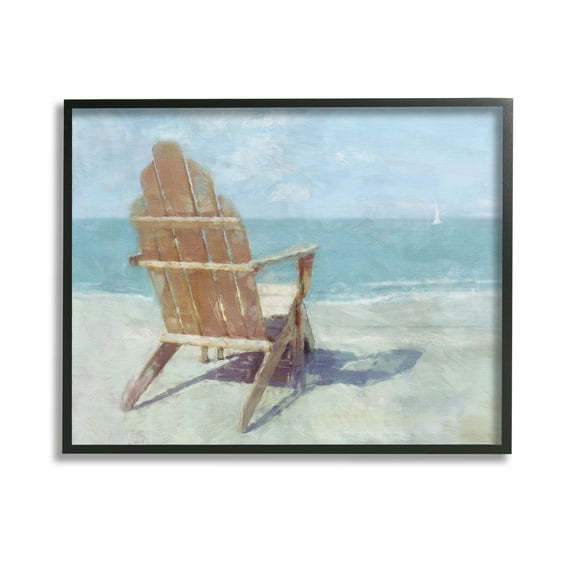 Stupell Industries Chair with Sailboat View Landscape Painting Black Framed Art Print Wall Art, 14 x 11