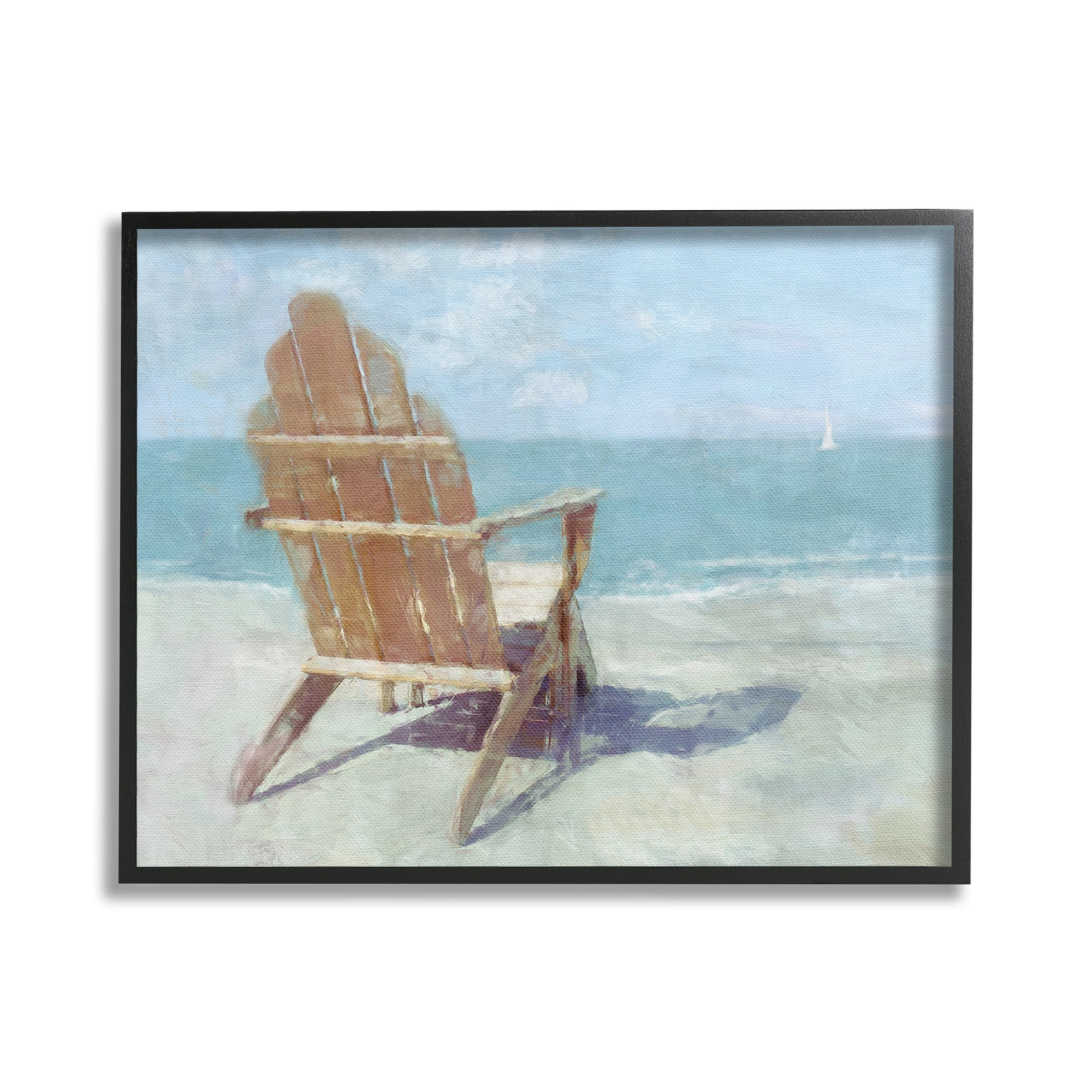 Stupell Industries Chair with Sailboat View Landscape Painting Black Framed Art Print Wall Art, 20 x 16