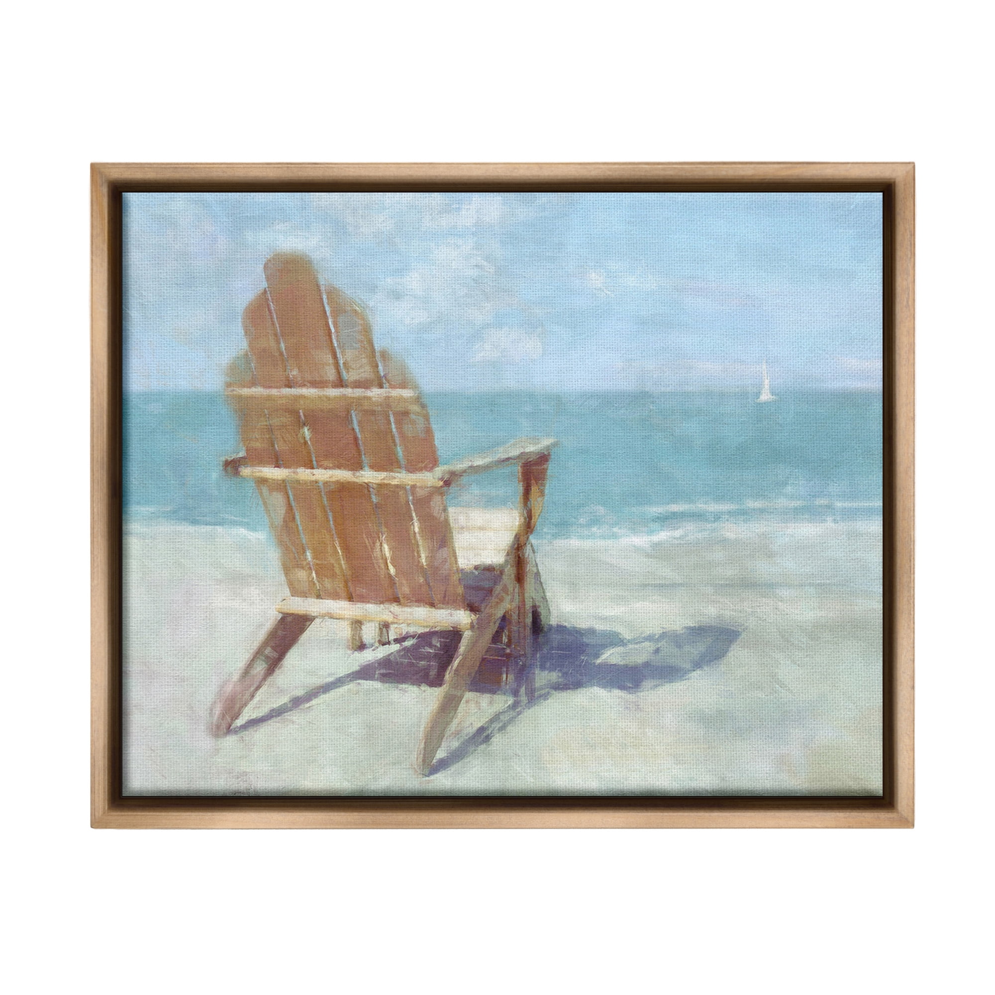 Stupell Industries Chair with Sailboat View Landscape Painting Brown Floater Framed Canvas Art Print Wall Art, 31 x 25