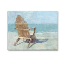 Stupell Industries Chair with Sailboat View Landscape Painting Gallery Wrapped Canvas Art Print Wall Art, 20 x 16