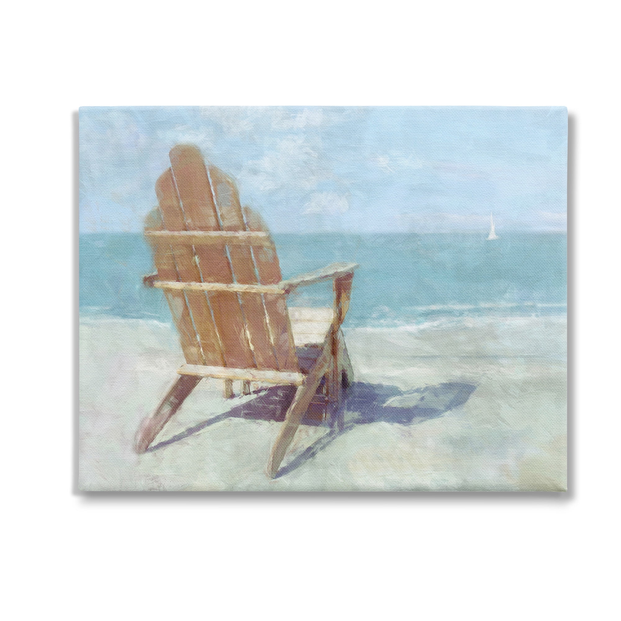 Stupell Industries Chair with Sailboat View Landscape Painting Gallery Wrapped Canvas Art Print Wall Art, 30 x 24