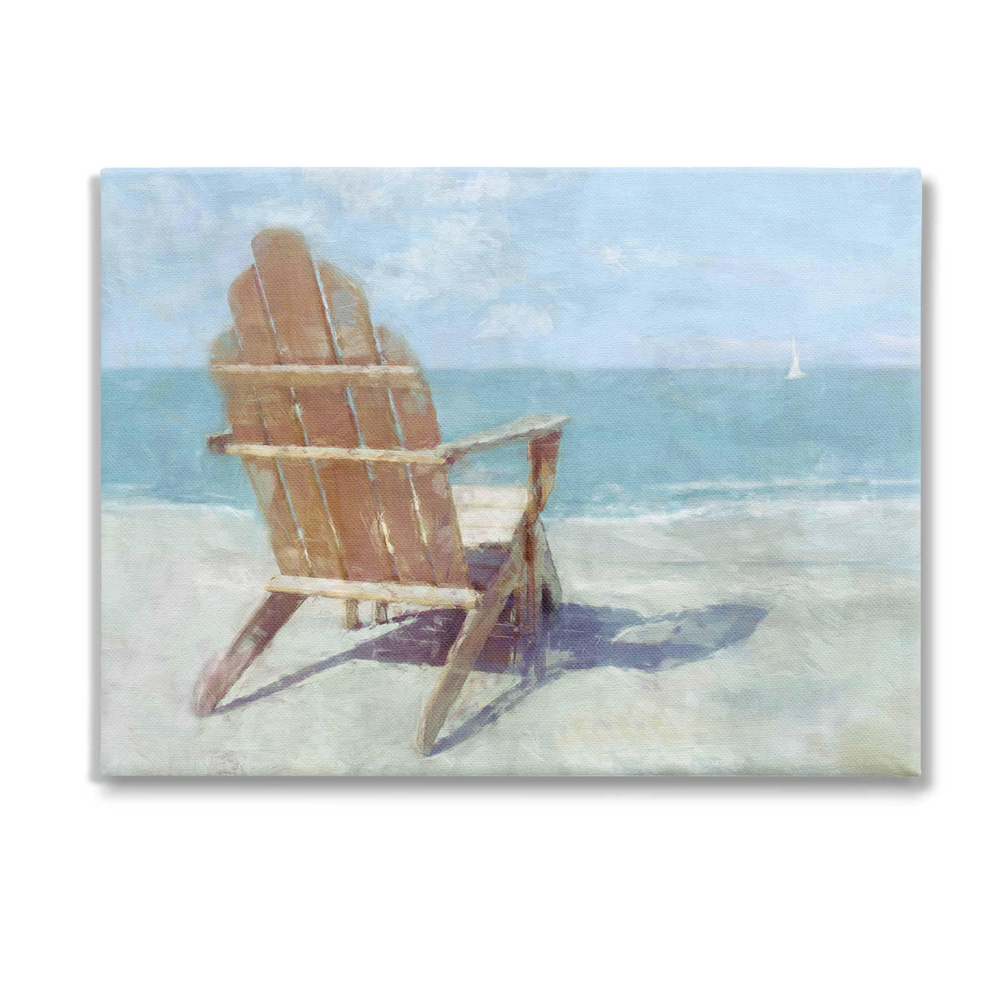 Stupell Industries Chair with Sailboat View Landscape Painting Gallery Wrapped Canvas Art Print Wall Art, 40 x 30