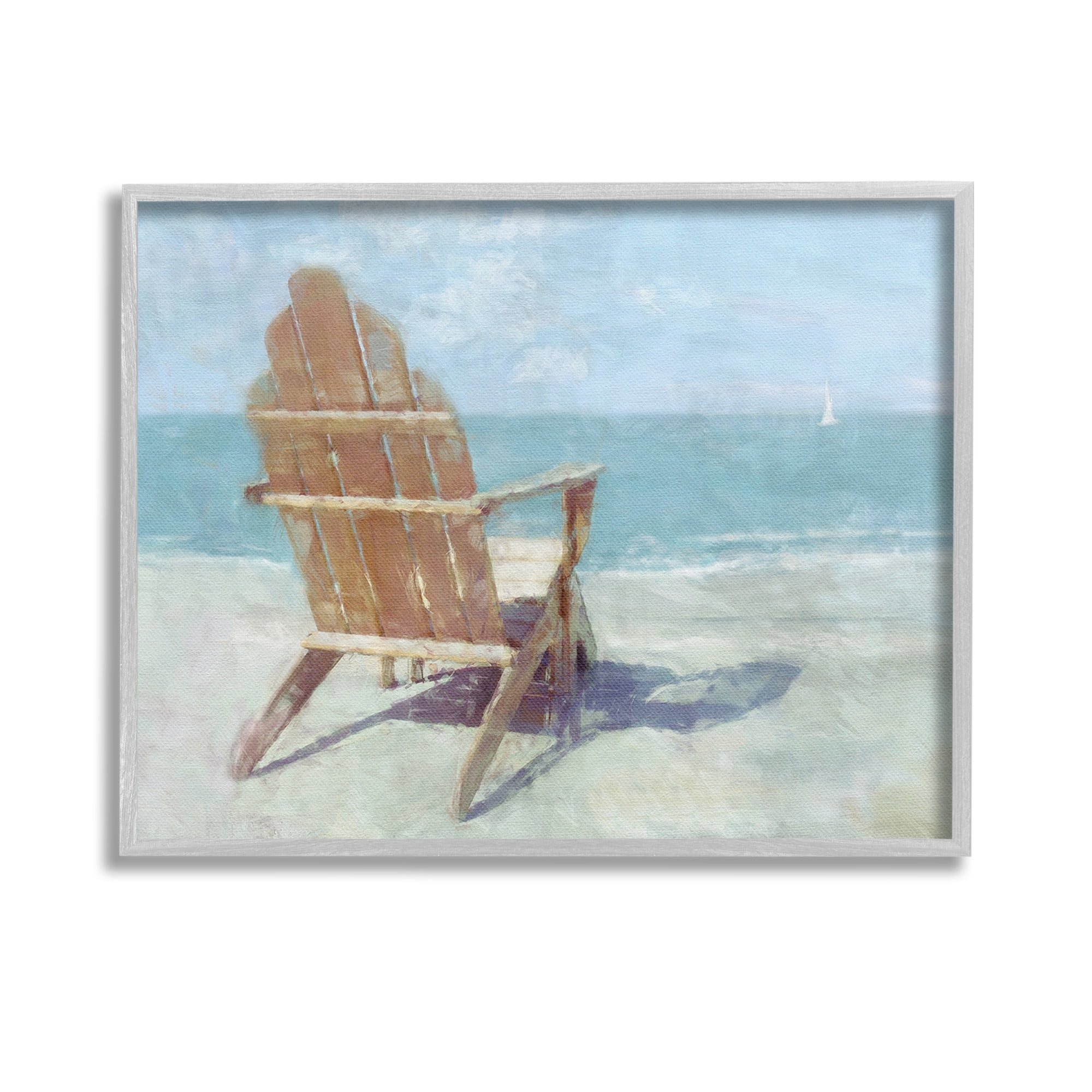 Stupell Industries Chair with Sailboat View Landscape Painting Gray Framed Art Print Wall Art, 14 x 11