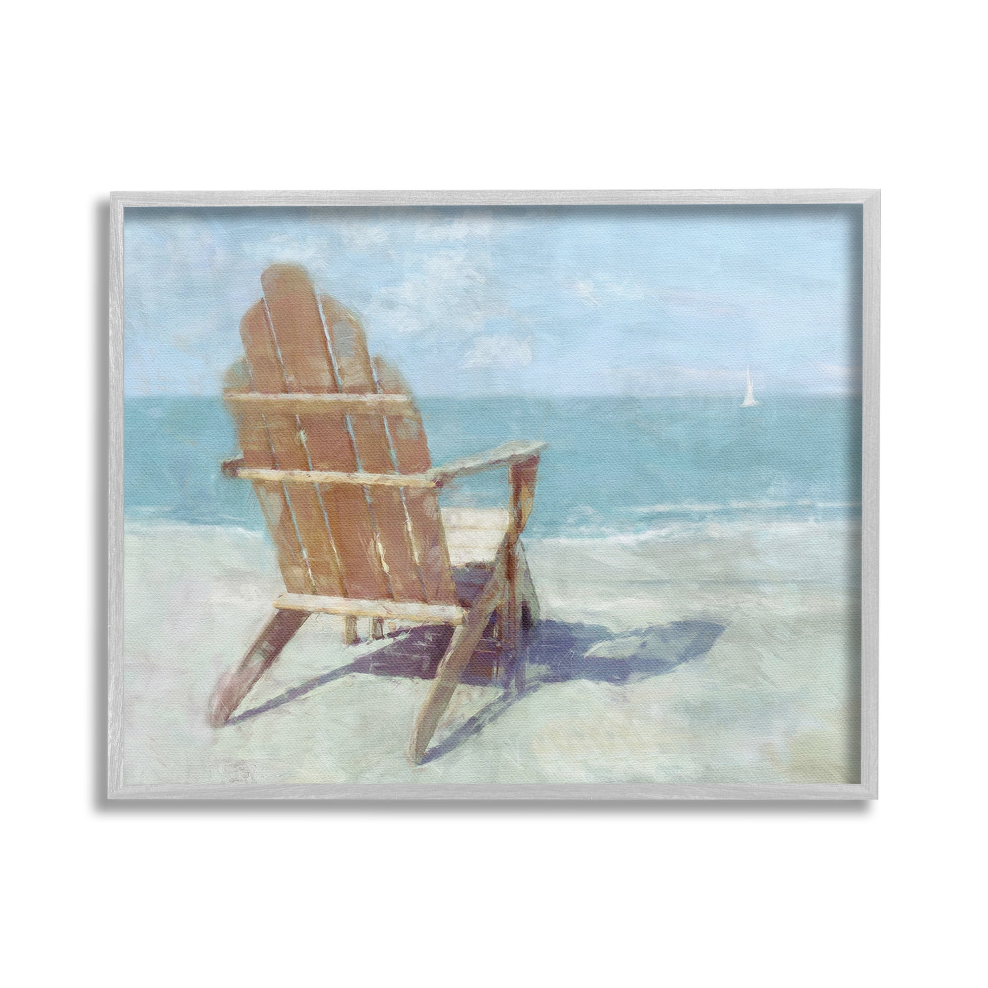 Stupell Industries Chair with Sailboat View Landscape Painting Gray Framed Art Print Wall Art, 20 x 16