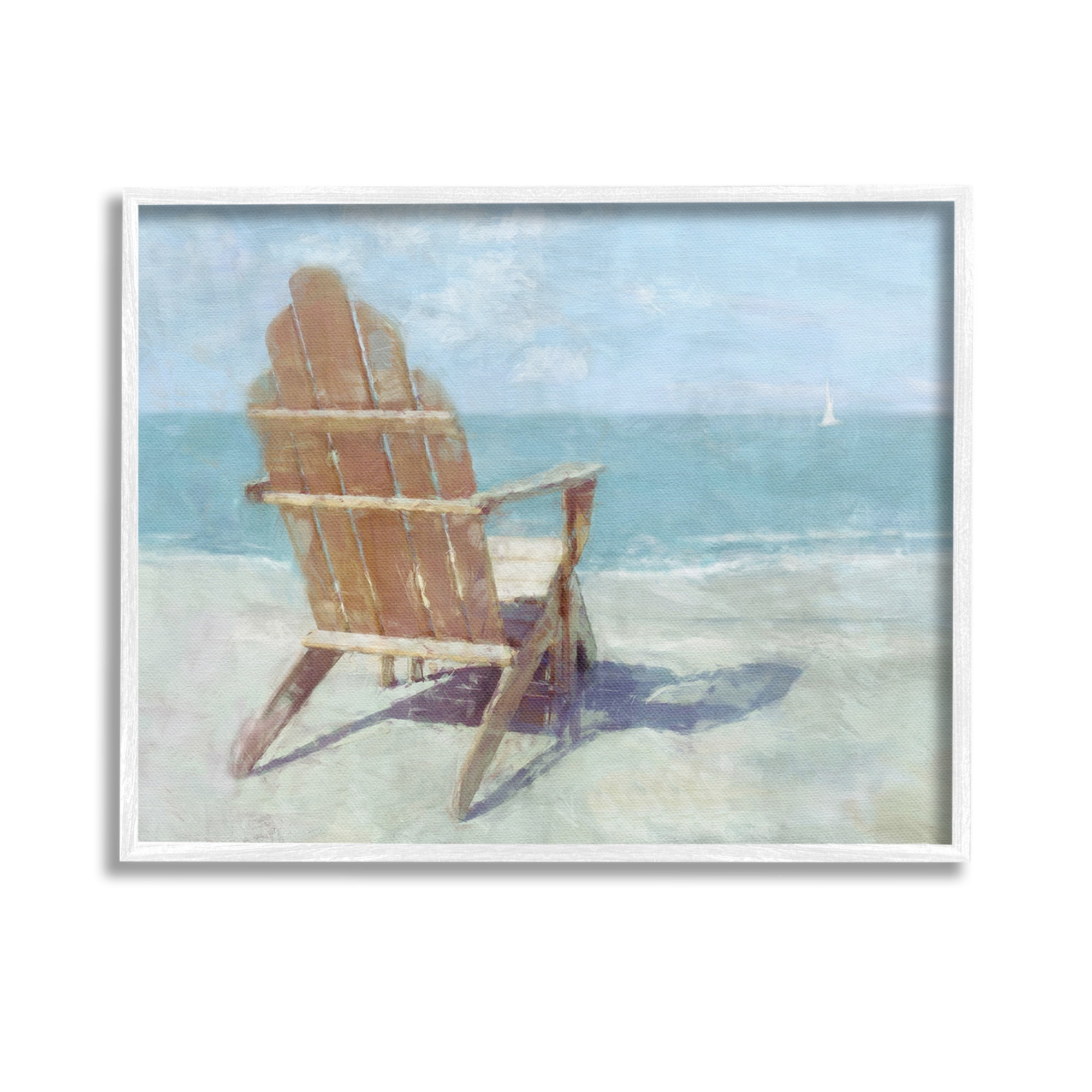 Stupell Industries Chair with Sailboat View Landscape Painting White Framed Art Print Wall Art, 14 x 11