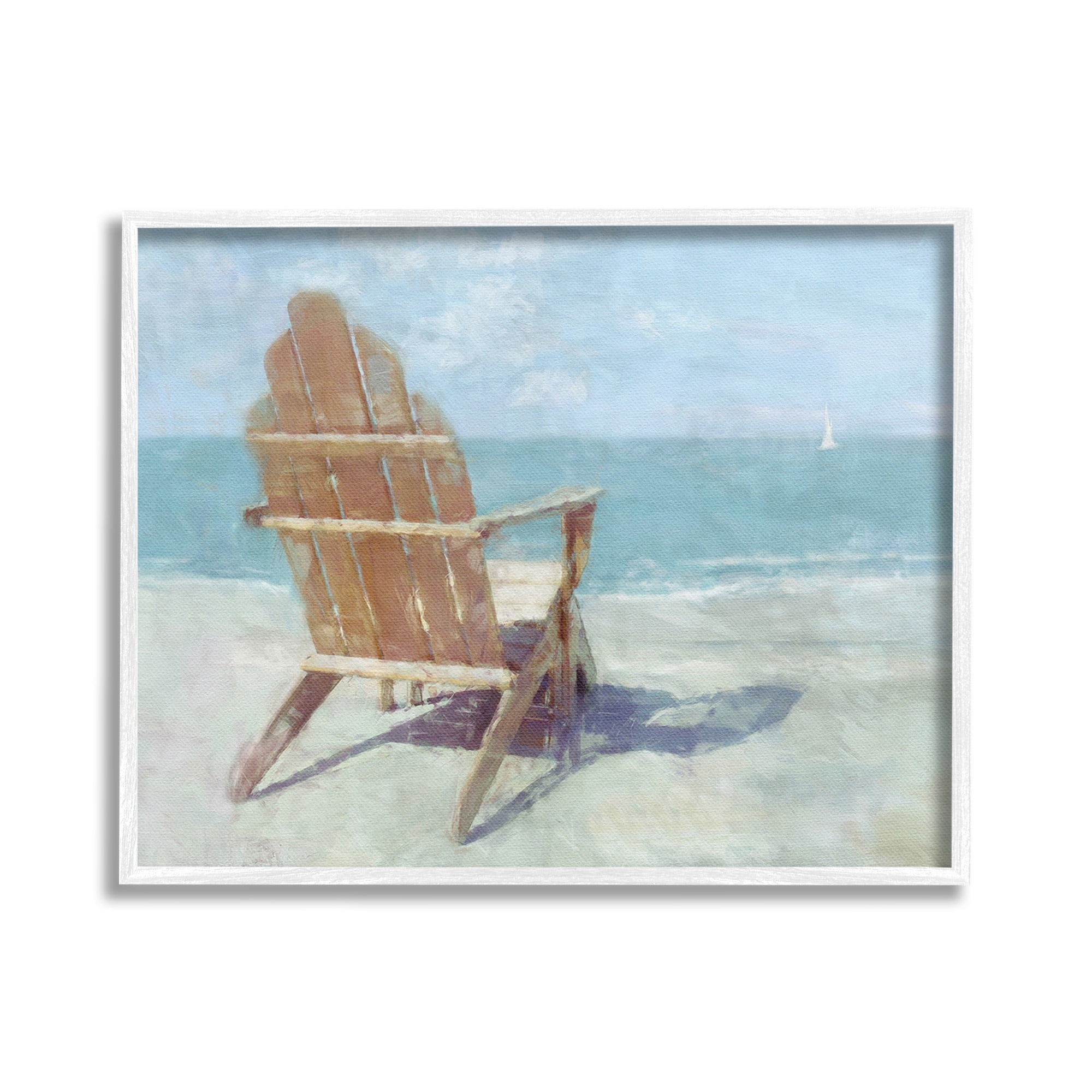 Stupell Industries Chair with Sailboat View Landscape Painting White Framed Art Print Wall Art, 20 x 16