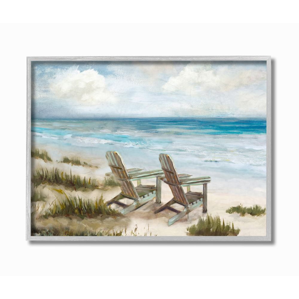 Stupell Industries Chairs at Shore Line Nautical Landscape Painting Designed by Carson Lyons