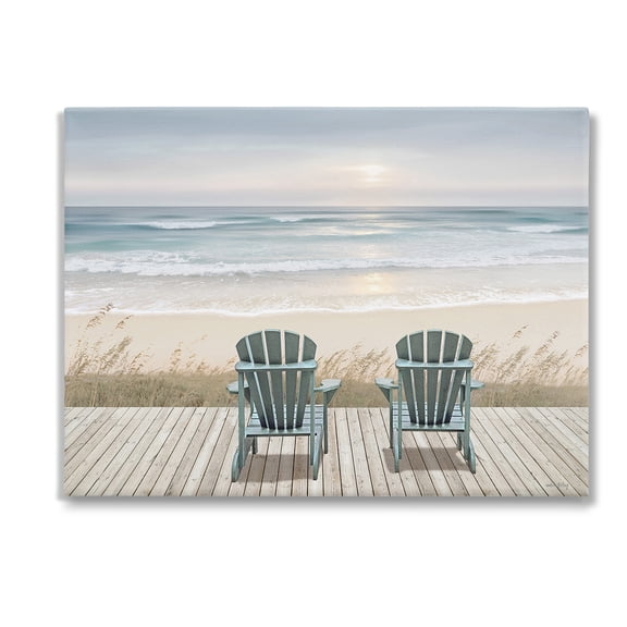 Stupell Industries Chairs with Beach Sunrise Landscape Painting Gallery Wrapped Canvas Art Print Wall Art, 40 x 30