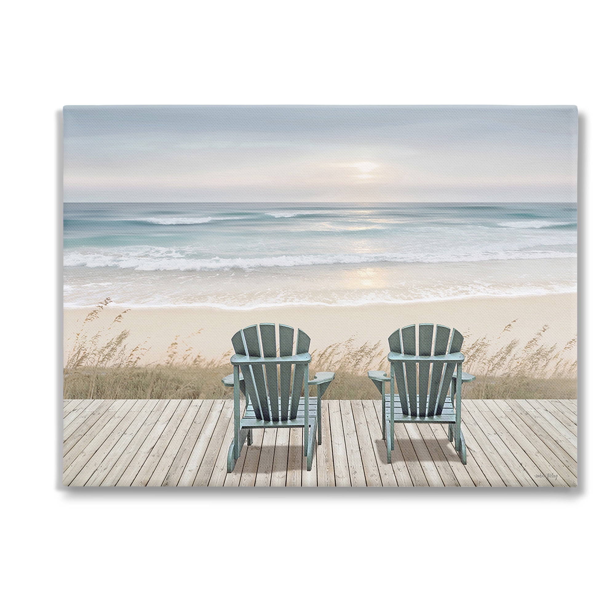 Stupell Industries Chairs with Beach Sunrise Landscape Painting Gallery Wrapped Canvas Art Print Wall Art, 48 x 36