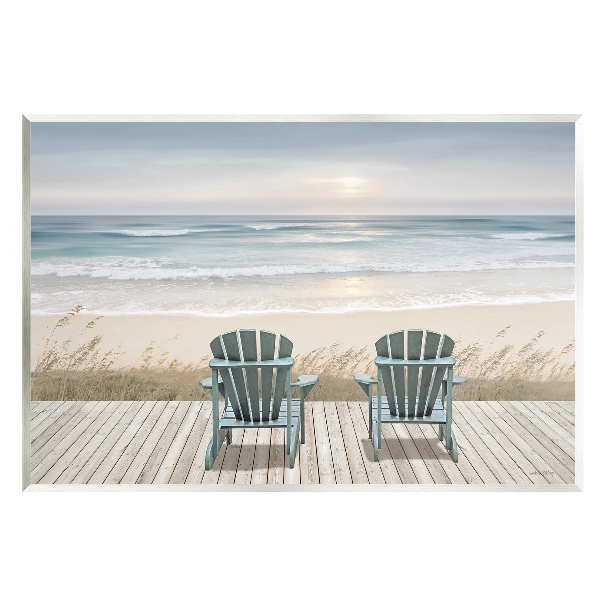Stupell Industries Chairs with Beach Sunrise Landscape Painting Unframed Art Print Wall Art, 19 x 13