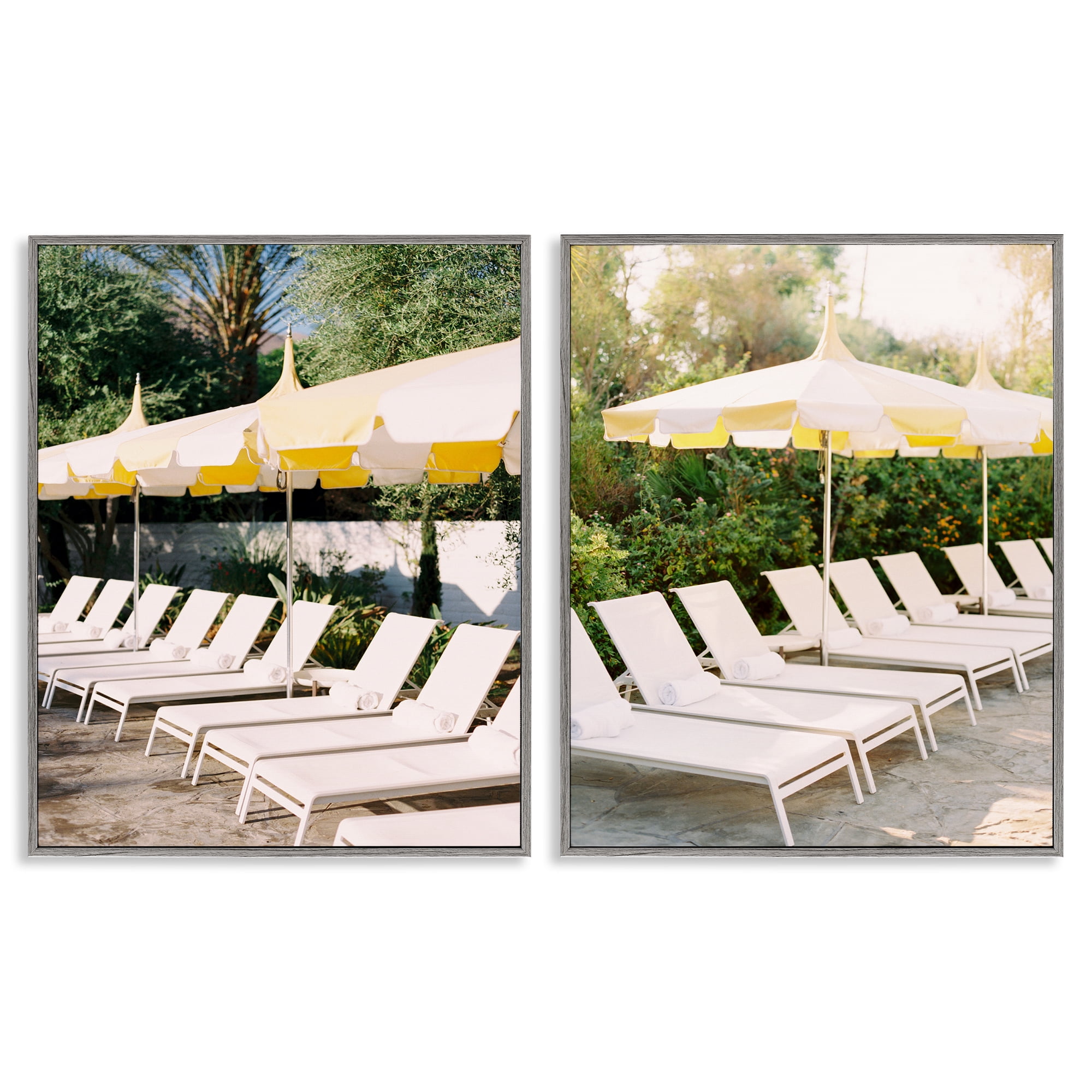 Stupell Industries Chaise Lounges with Umbrellas Nautical & Beach Photography Gray Framed Art Print Wall Art, 11 x 14, Set of 2