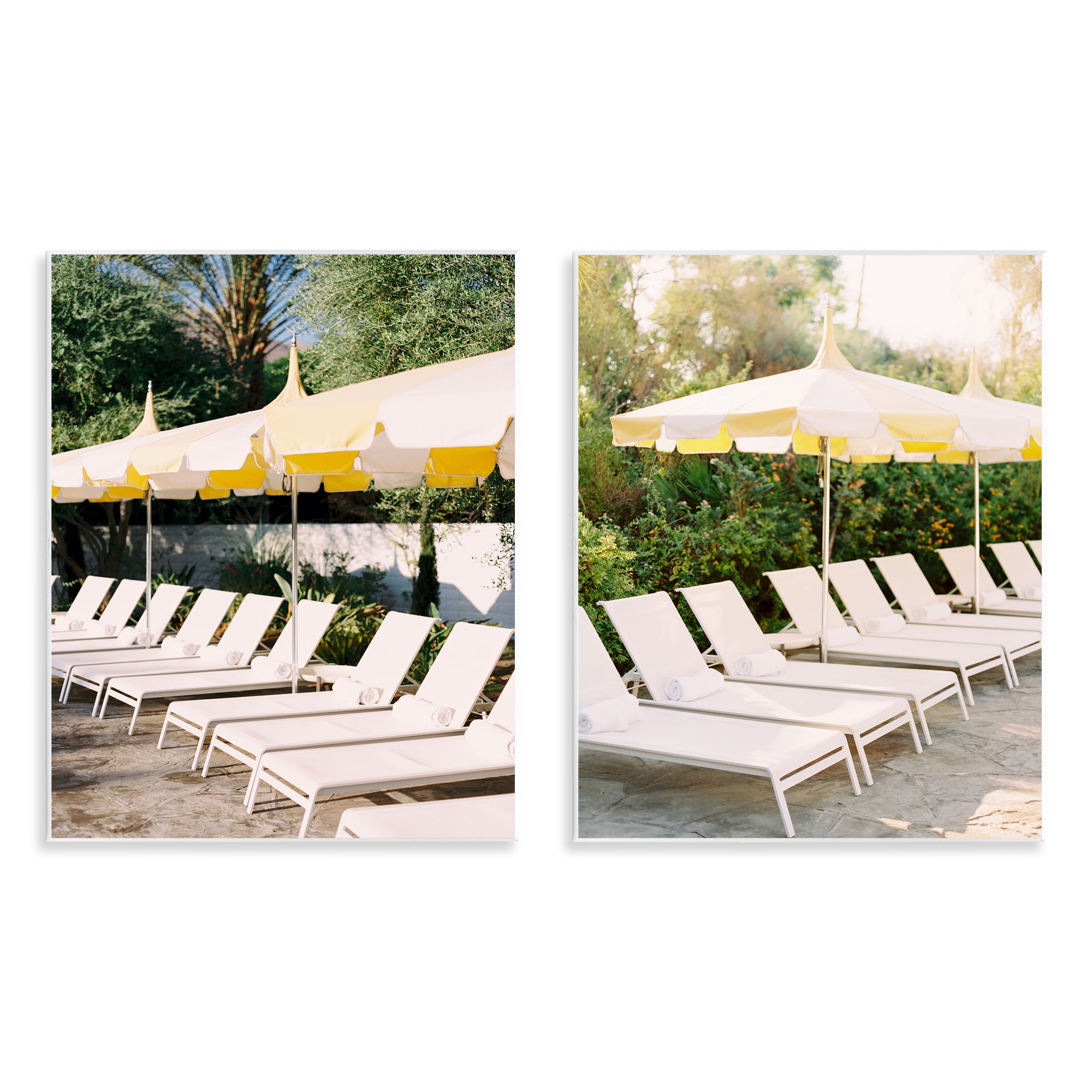 Stupell Industries Chaise Lounges with Umbrellas Nautical & Beach Photography Unframed Art Print Wall Art, 11 x 14, Set of 2
