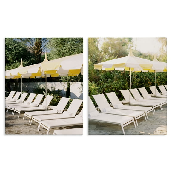 Stupell Industries Chaise Lounges with Umbrellas Nautical & Beach Photography Wrapped Canvas Art Print Wall Art, 16 x 20, Set of 2