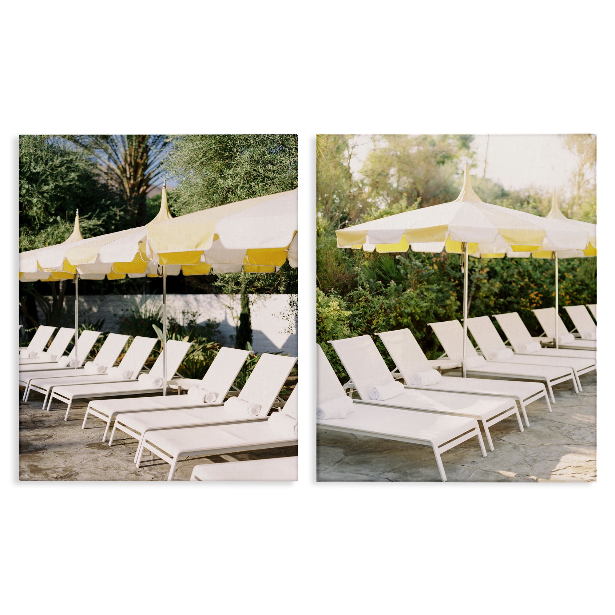 Stupell Industries Chaise Lounges with Umbrellas Nautical & Beach Photography Wrapped Canvas Art Print Wall Art, 24 x 30, Set of 2