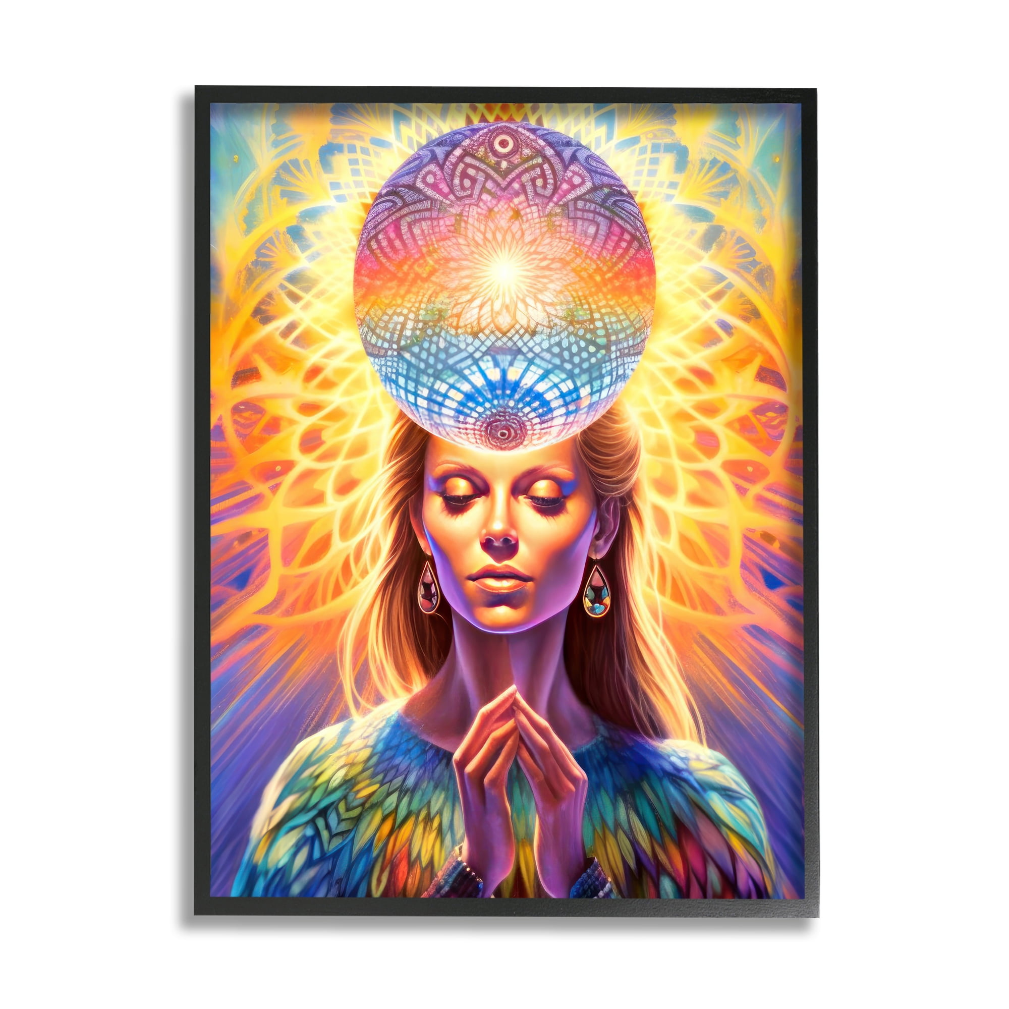 Stupell Industries Chakra Woman Fractals Abstract Painting Black Framed Art Print Wall Art, 16 x 20