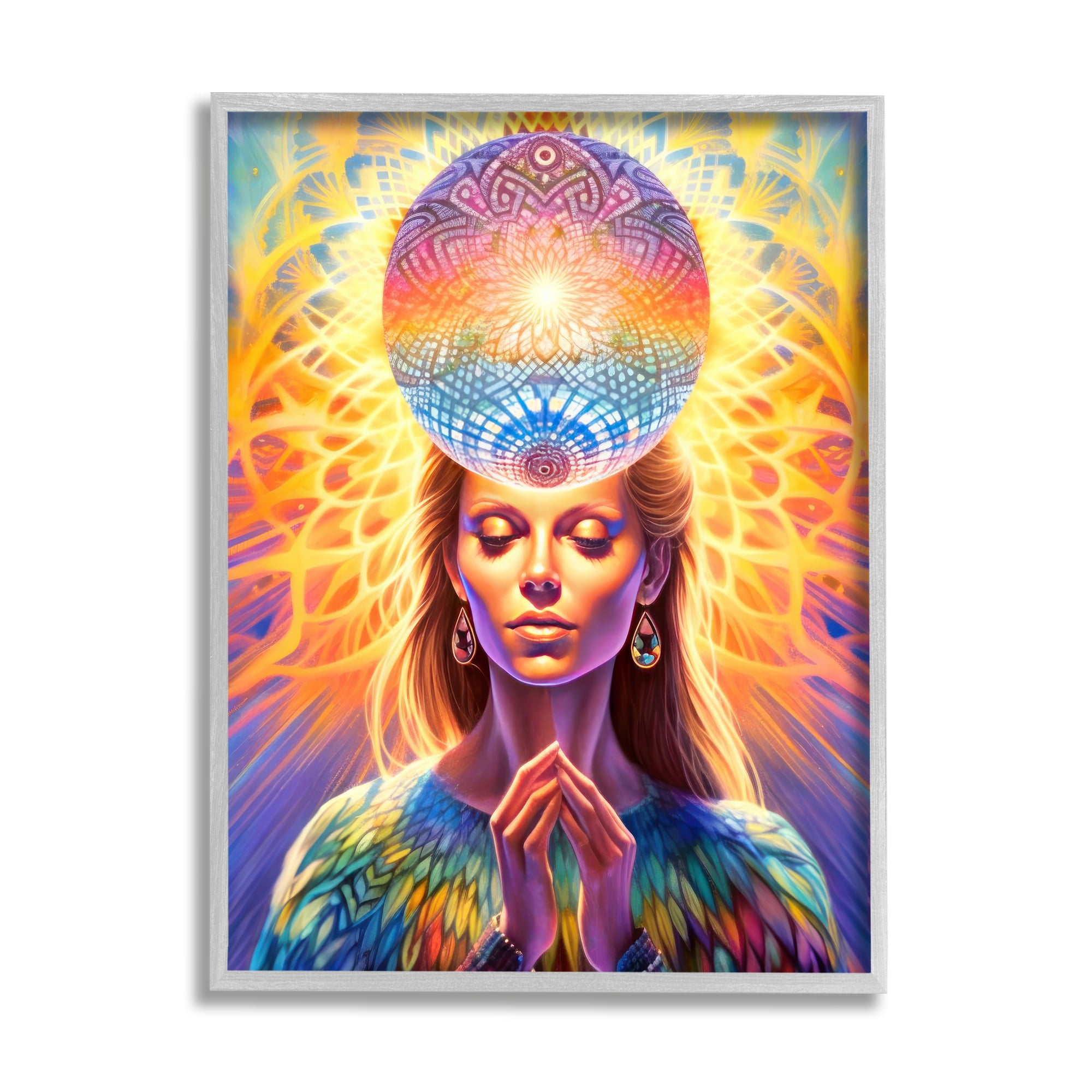 Stupell Industries Chakra Woman Fractals Abstract Painting Gray Framed Art Print Wall Art, 16 x 20