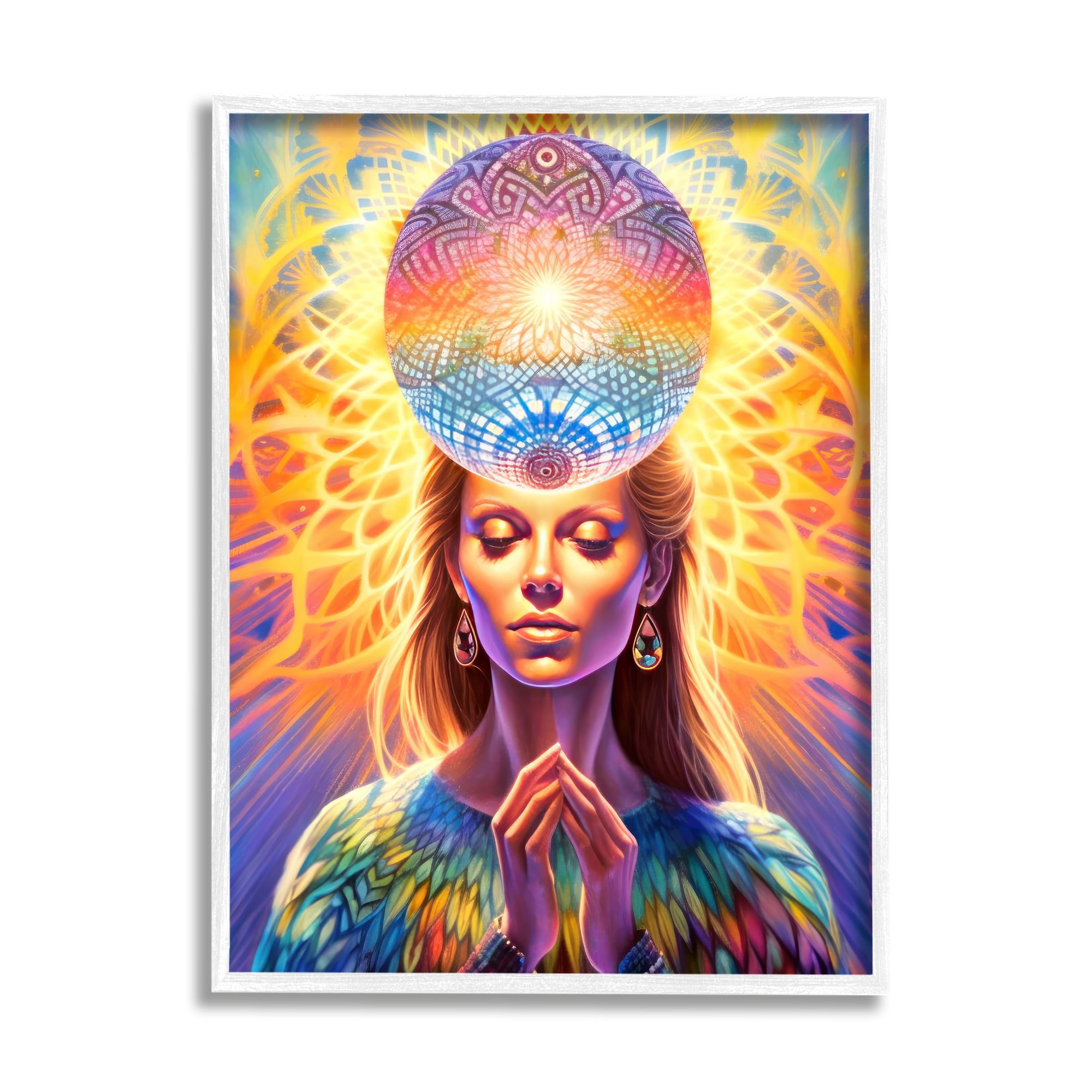 Stupell Industries Chakra Woman Fractals Abstract Painting White Framed Art Print Wall Art, 24 x 30