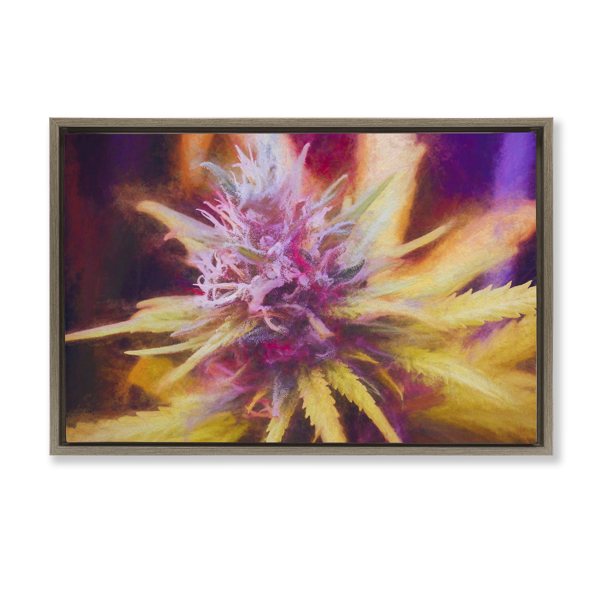 Stupell Industries Chalk Cannabis Flower Plants & Flowers Painting Brown Floater Framed Canvas Art Print Wall Art, 31 x 21