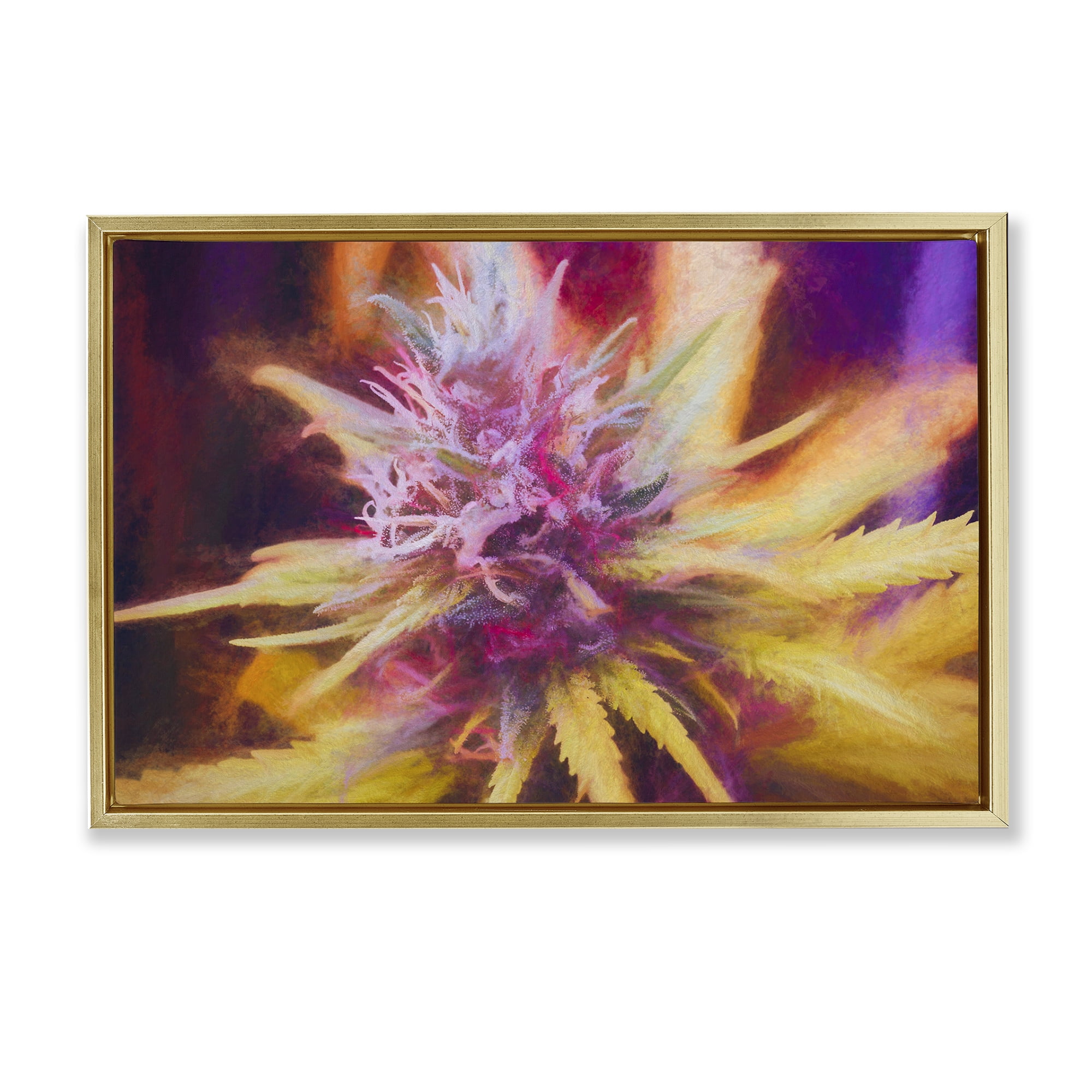 Stupell Industries Chalk Cannabis Flower Plants & Flowers Painting Gold Floater Framed Canvas Art Print Wall Art, 25 x 17