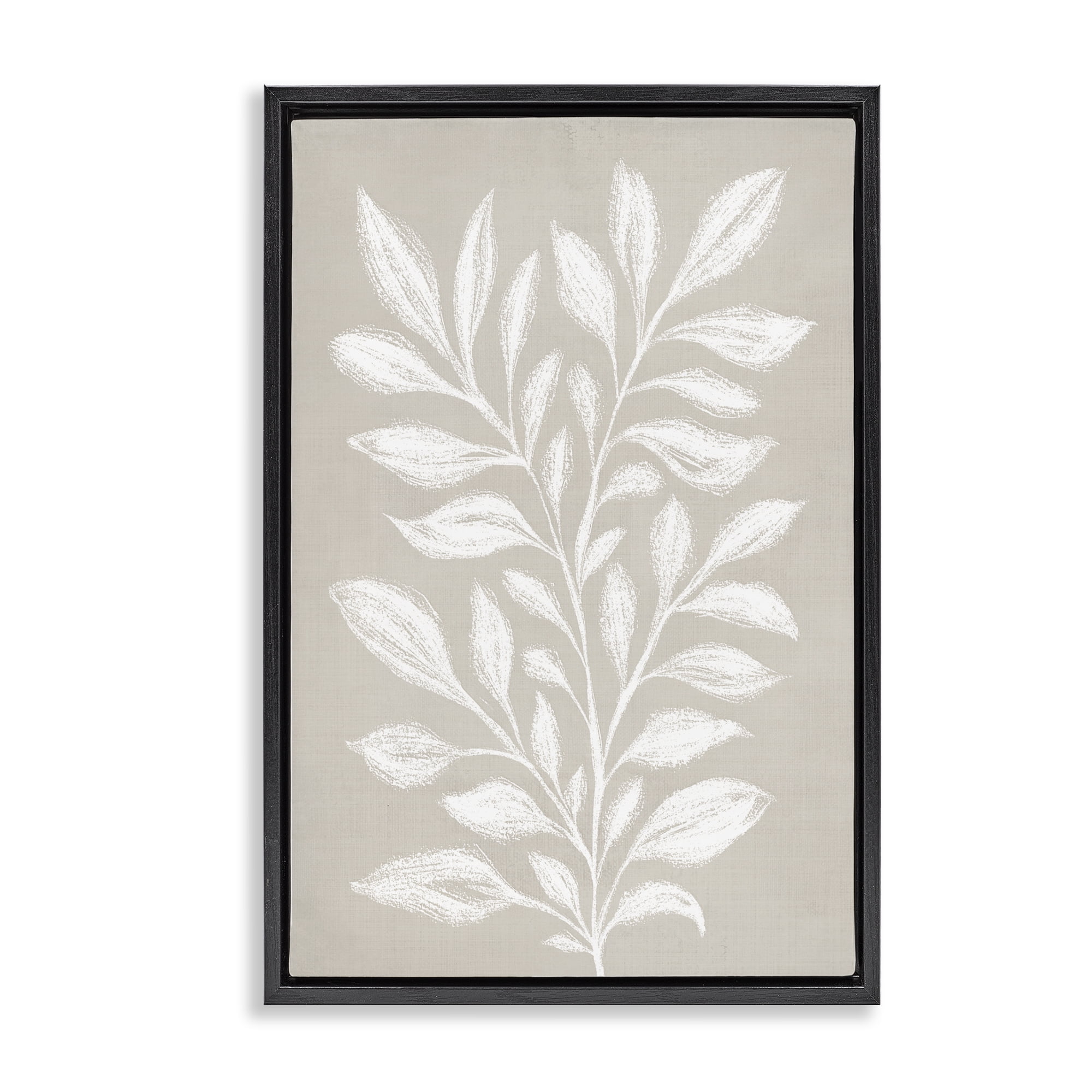 Stupell Industries Chalk Sketch Leaves Plants & Flowers Painting Black Floater Framed Canvas Art Print Wall Art, 17 x 25