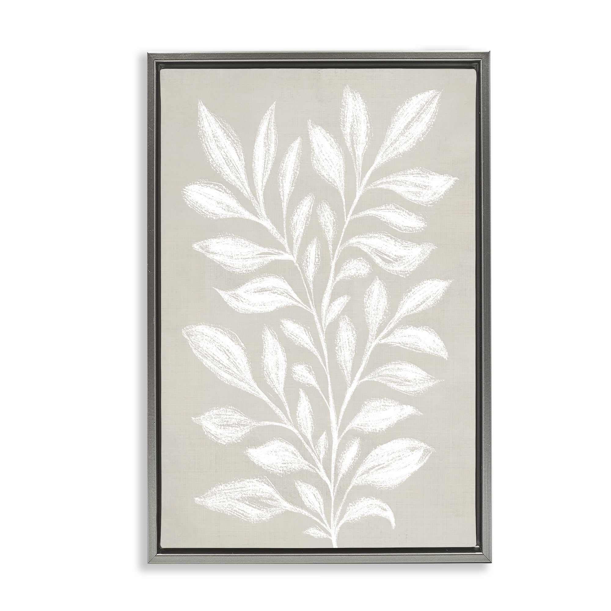 Stupell Industries Chalk Sketch Leaves Plants & Flowers Painting Gray Floater Framed Canvas Art Print Wall Art, 21 x 31