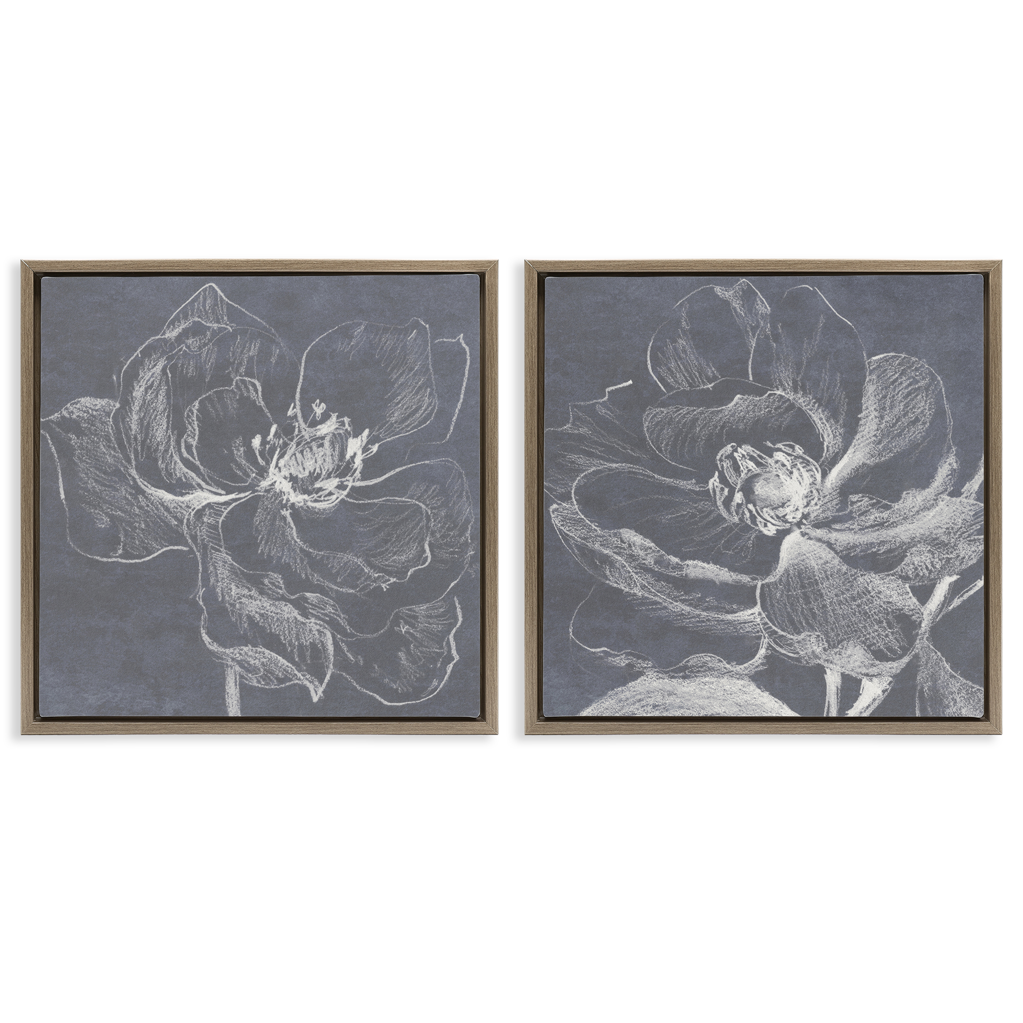 Stupell Industries Chalkboard Magnolia Blossom Plants & Flowers Drawing Brown Floater Framed Canvas Art Print Wall Art, 18 x 18, Set of 2