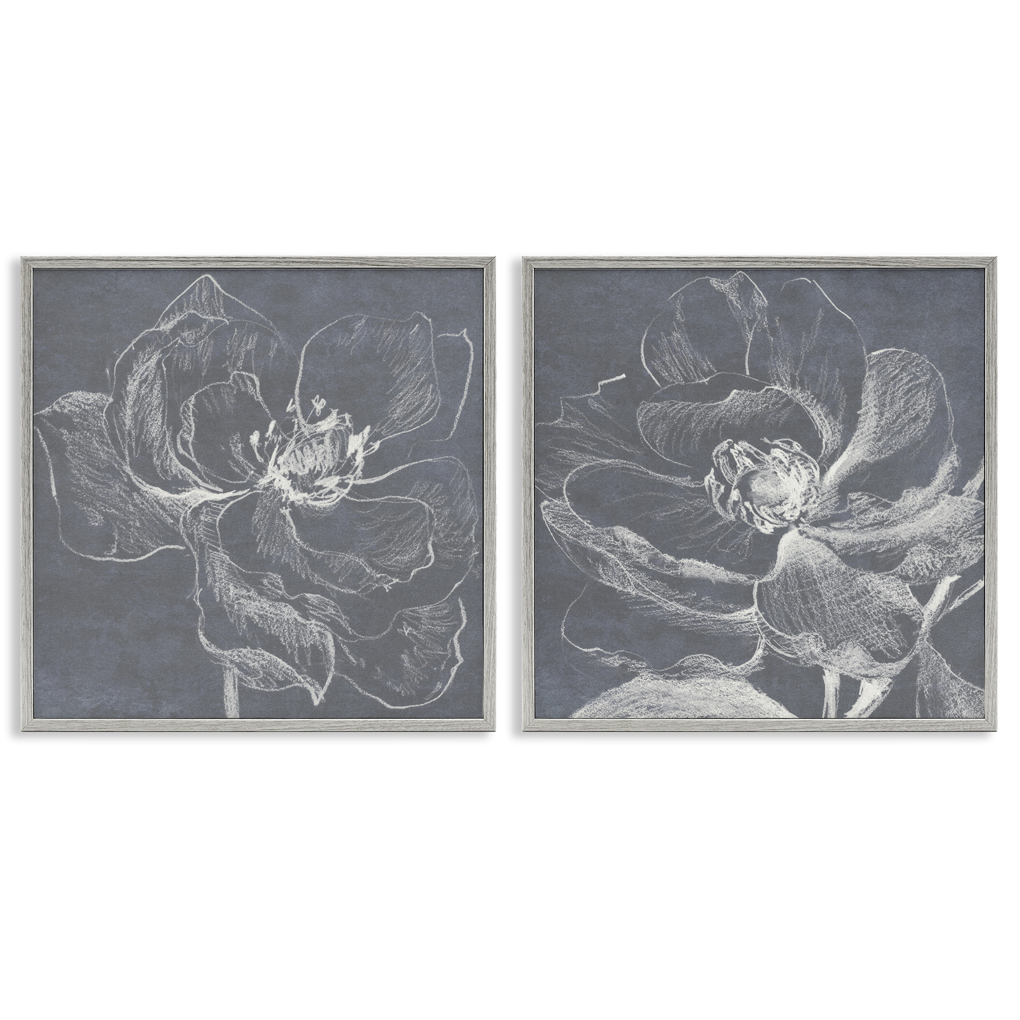 Stupell Industries Chalkboard Magnolia Blossom Plants & Flowers Drawing Gray Framed Art Print Wall Art, 17 x 17, Set of 2