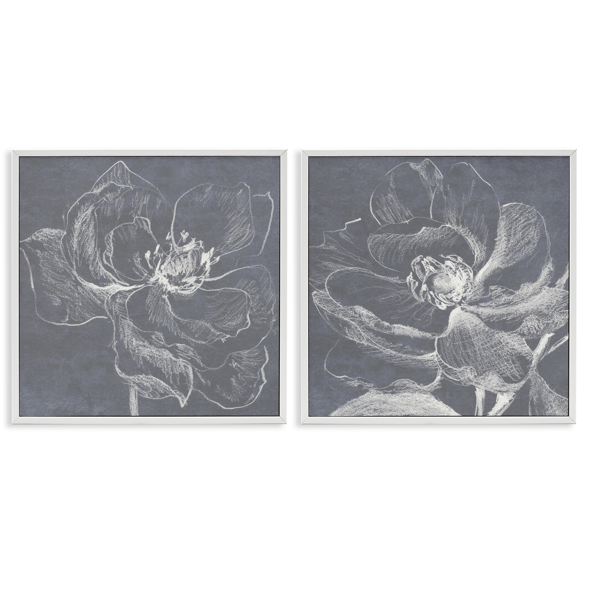 Stupell Industries Chalkboard Magnolia Blossom Plants & Flowers Drawing White Framed Art Print Wall Art, 17 x 17, Set of 2