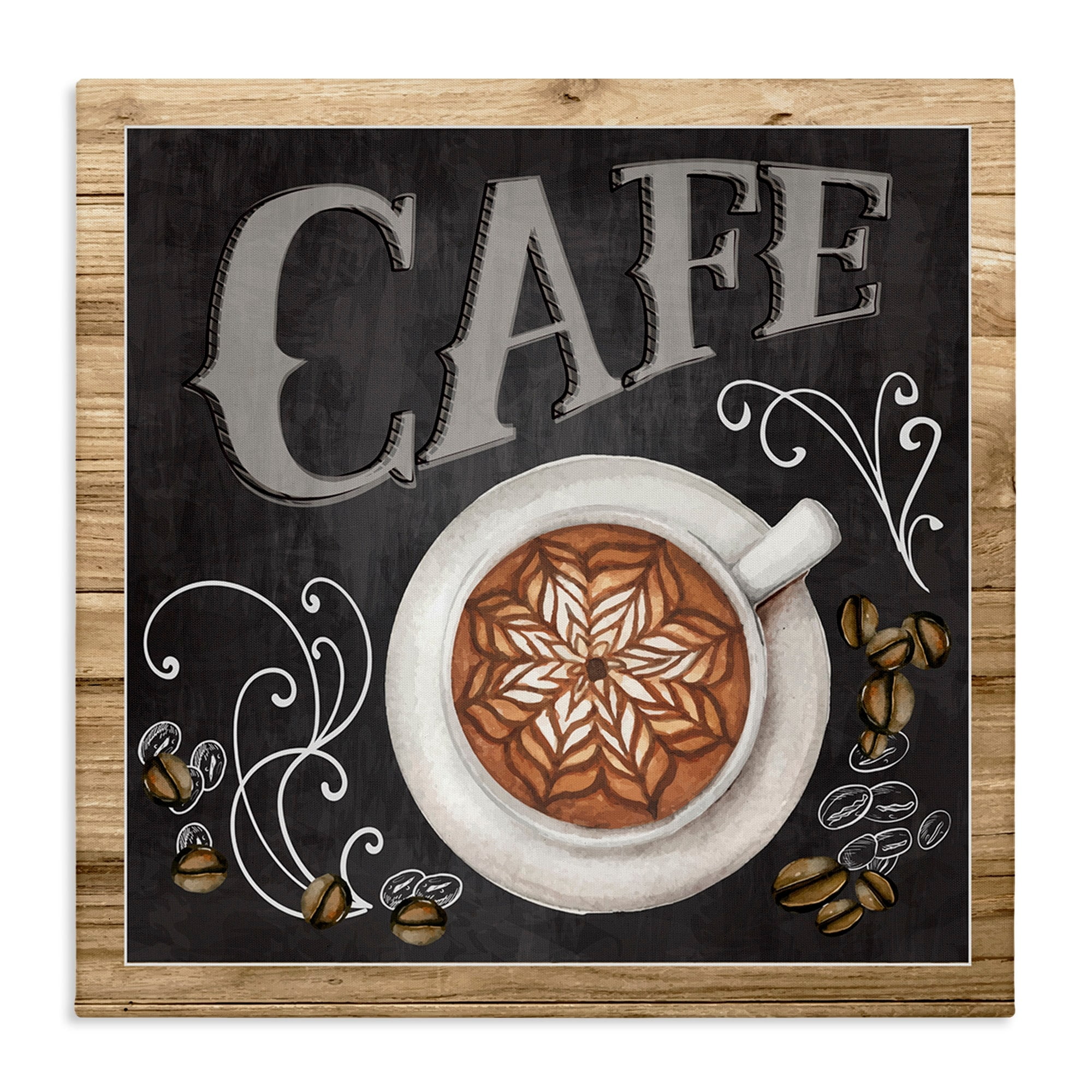 Stupell Industries Chalkboard Style Cafe Sign Latte Coffee Beans Motif Canvas Wall Art, 17 x 17, Design by ND Art