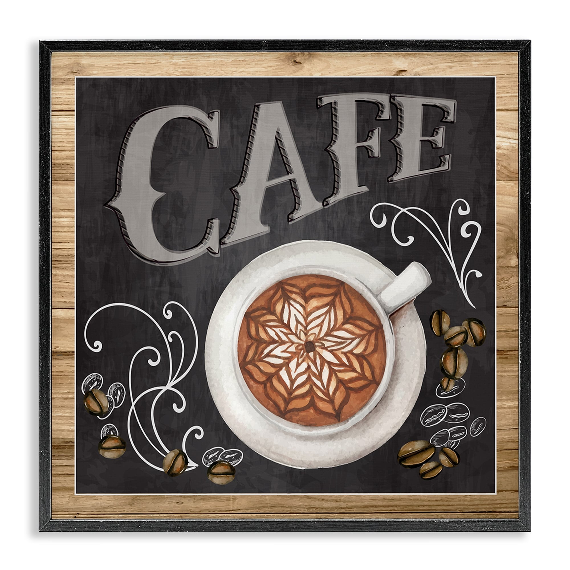 Stupell Industries Chalkboard Style Cafe Sign Latte Coffee Beans Motif Framed Wall Art, 24 x 24, Design by ND Art