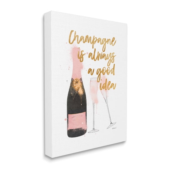Stupell Industries Champagne Always Good Idea Phrase Chic Wine Bottle Food & Beverage Painting Gallery Wrapped Canvas Print Wall Art, 36 x 48
