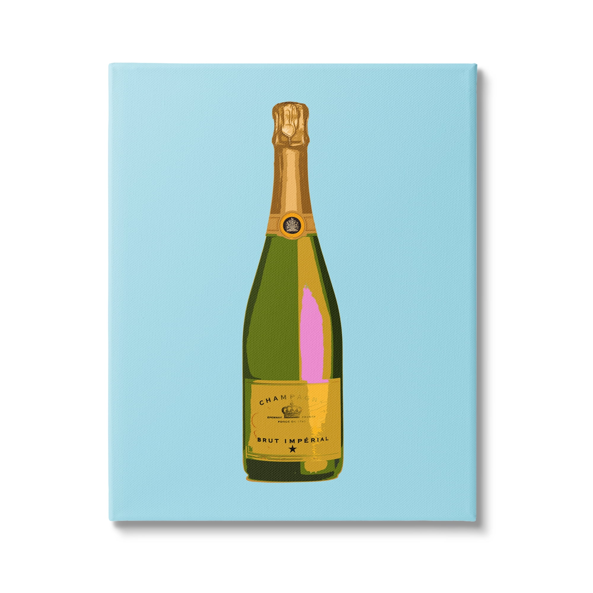 Stupell Industries Champagne Bottle on Blue Food & Beverage Painting Gallery Wrapped Canvas Art Print Wall Art, 16 x 20
