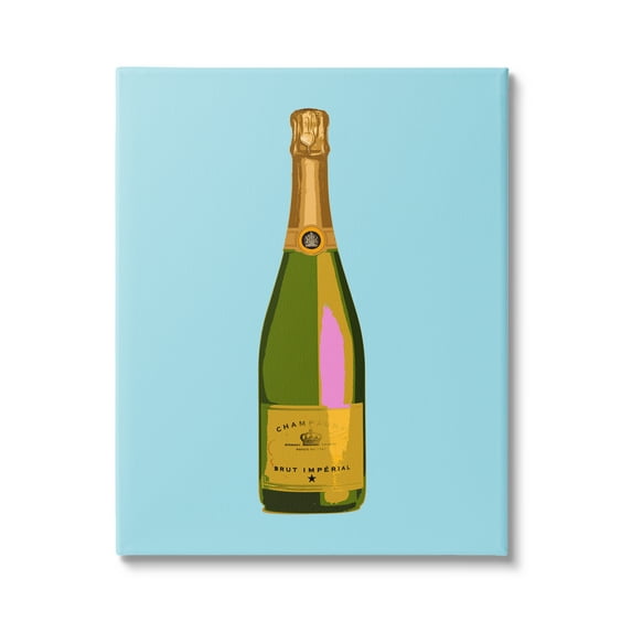 Stupell Industries Champagne Bottle on Blue Food & Beverage Painting Gallery Wrapped Canvas Art Print Wall Art, 30 x 40