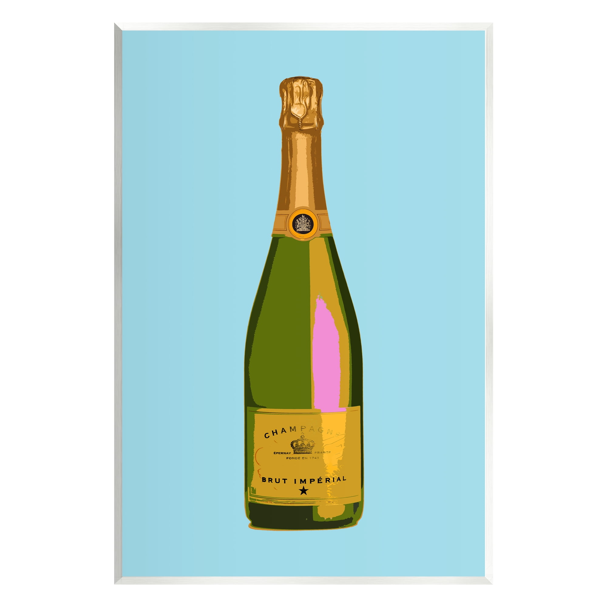 Stupell Industries Champagne Bottle on Blue Food & Beverage Painting Unframed Art Print Wall Art, 10 x 15