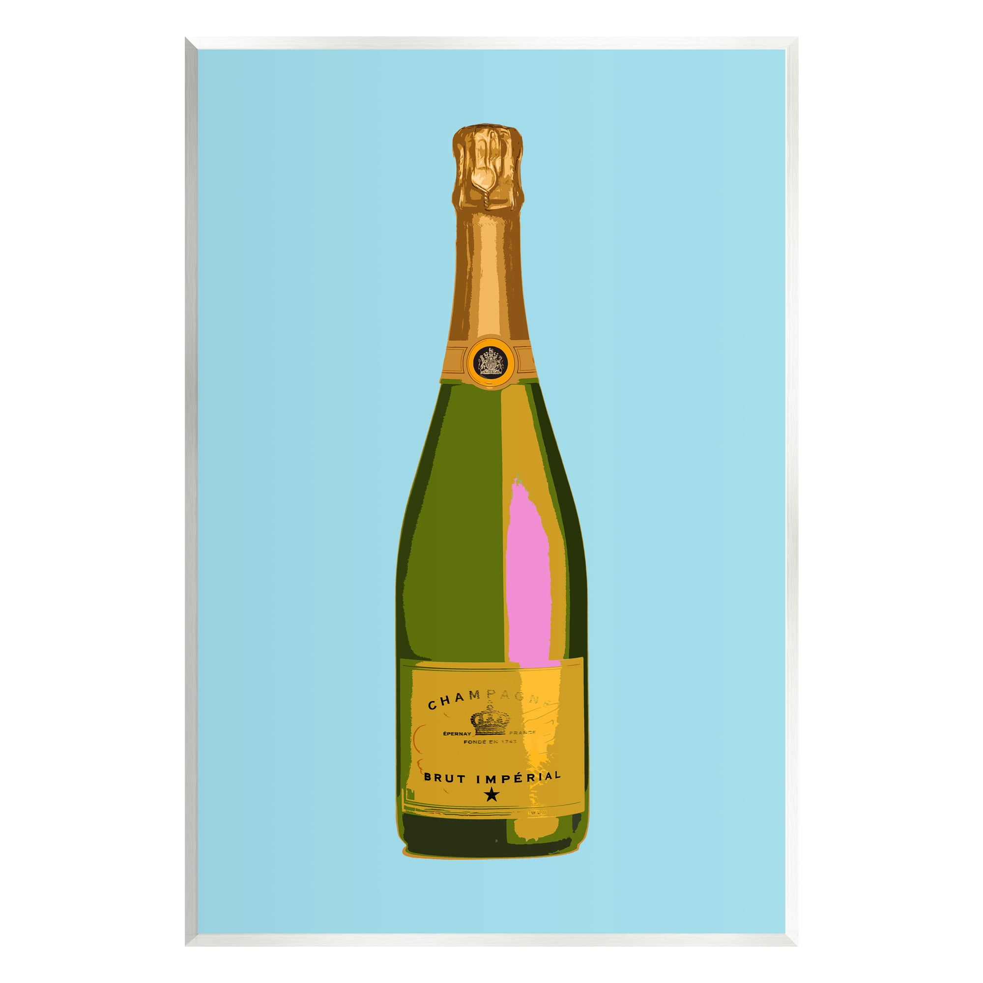 Stupell Industries Champagne Bottle on Blue Food & Beverage Painting Unframed Art Print Wall Art, 13 x 19