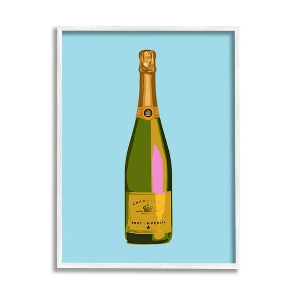 Stupell Industries Champagne Bottle on Blue Food & Beverage Painting White Framed Art Print Wall Art, 24 x 30