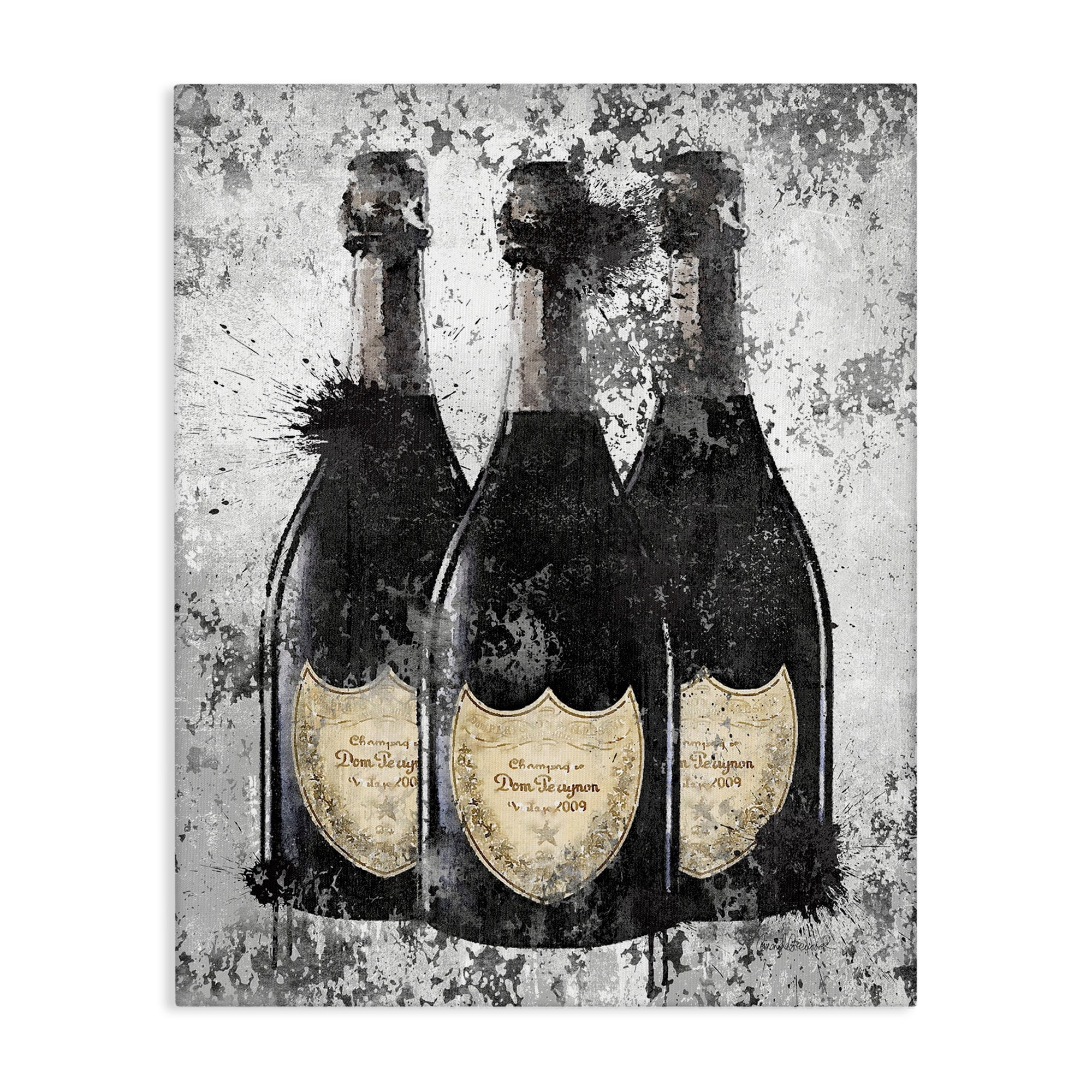 Stupell Industries Champagne Bottles Grey Gold Ink Illustration Canvas Wall Art by Amanda Greenwood