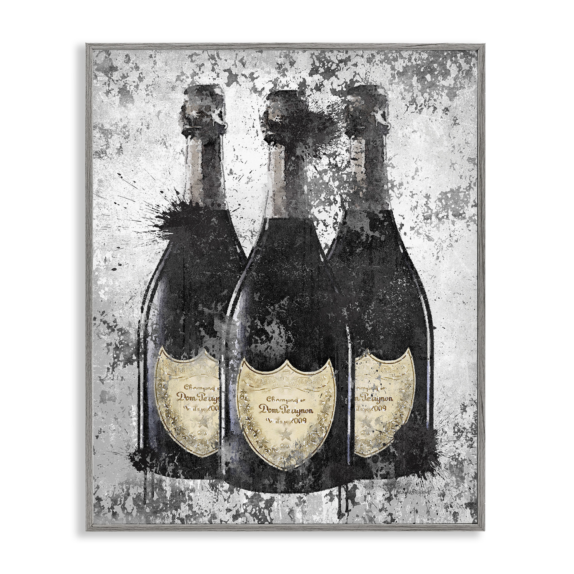 Stupell Industries Champagne Bottles Grey Gold Ink Illustration Framed Wall Art by Amanda Greenwood