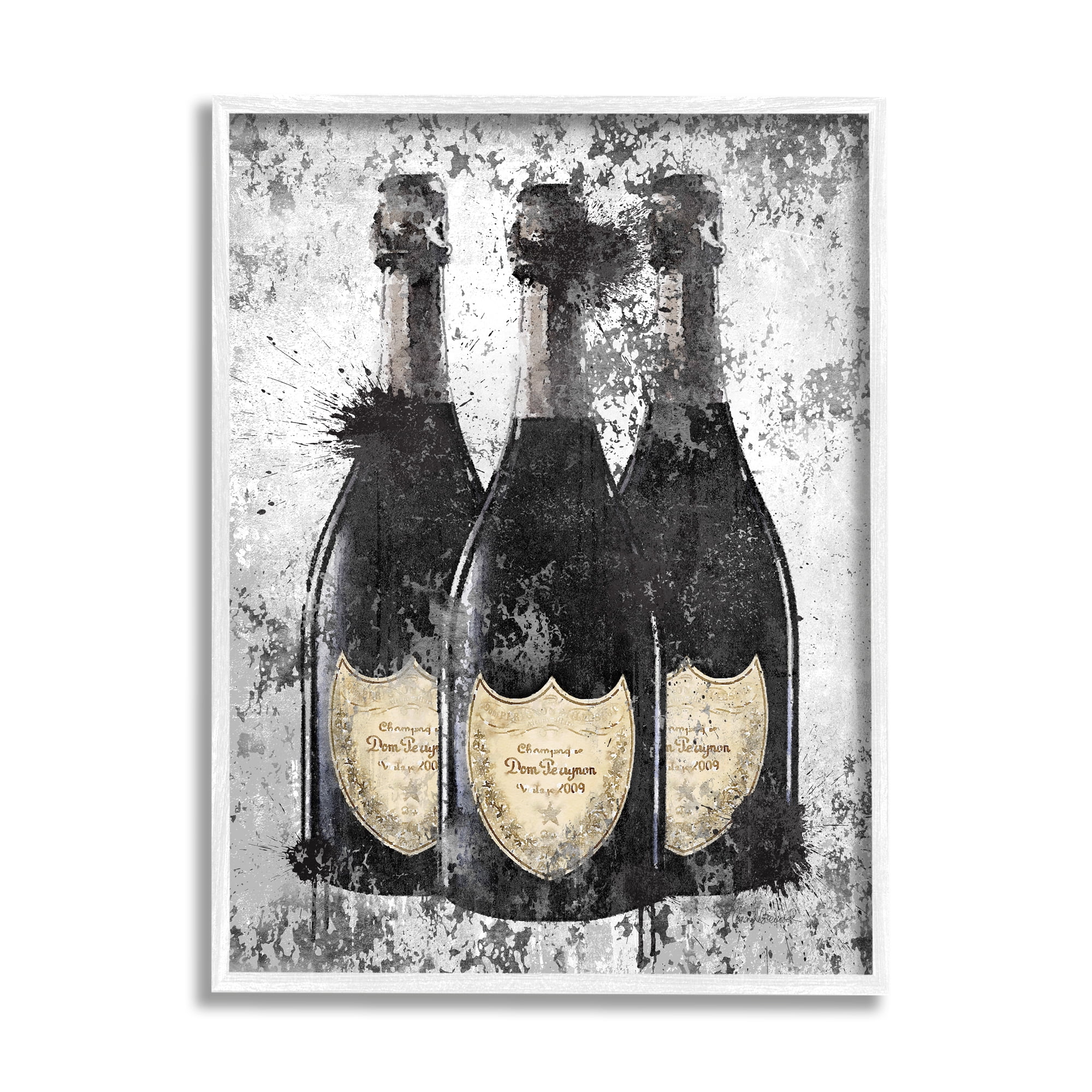 Stupell Industries Champagne Bottles Grey Gold Ink Illustration Graphic Art Framed Art Print Wall Art, 16x20, By Amanda Greenwood