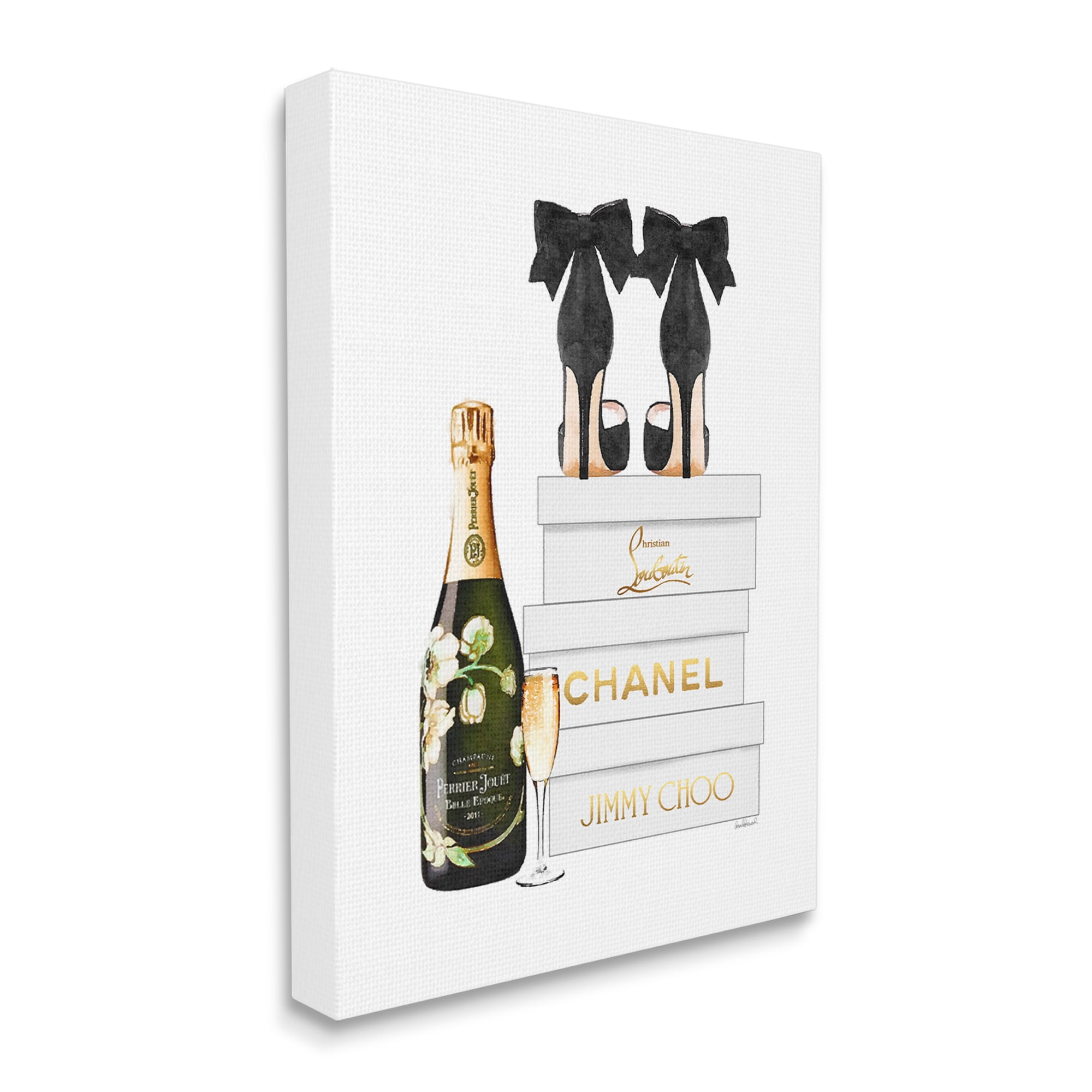 Stupell Industries Champagne Bubbly Black Heels Glam Shoe Boxes Beauty & Fashion Painting Gallery Wrapped Canvas Print Wall Art, 24 x 30