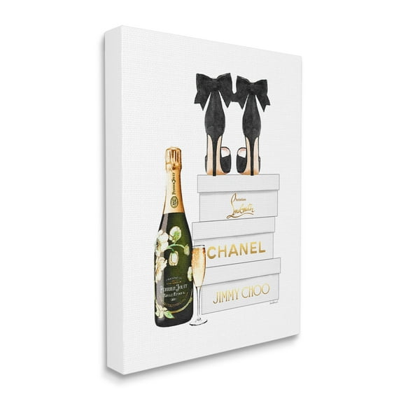 Stupell Industries Champagne Bubbly Black Heels Glam Shoe Boxes Beauty & Fashion Painting Gallery Wrapped Canvas Print Wall Art, 36 x 48