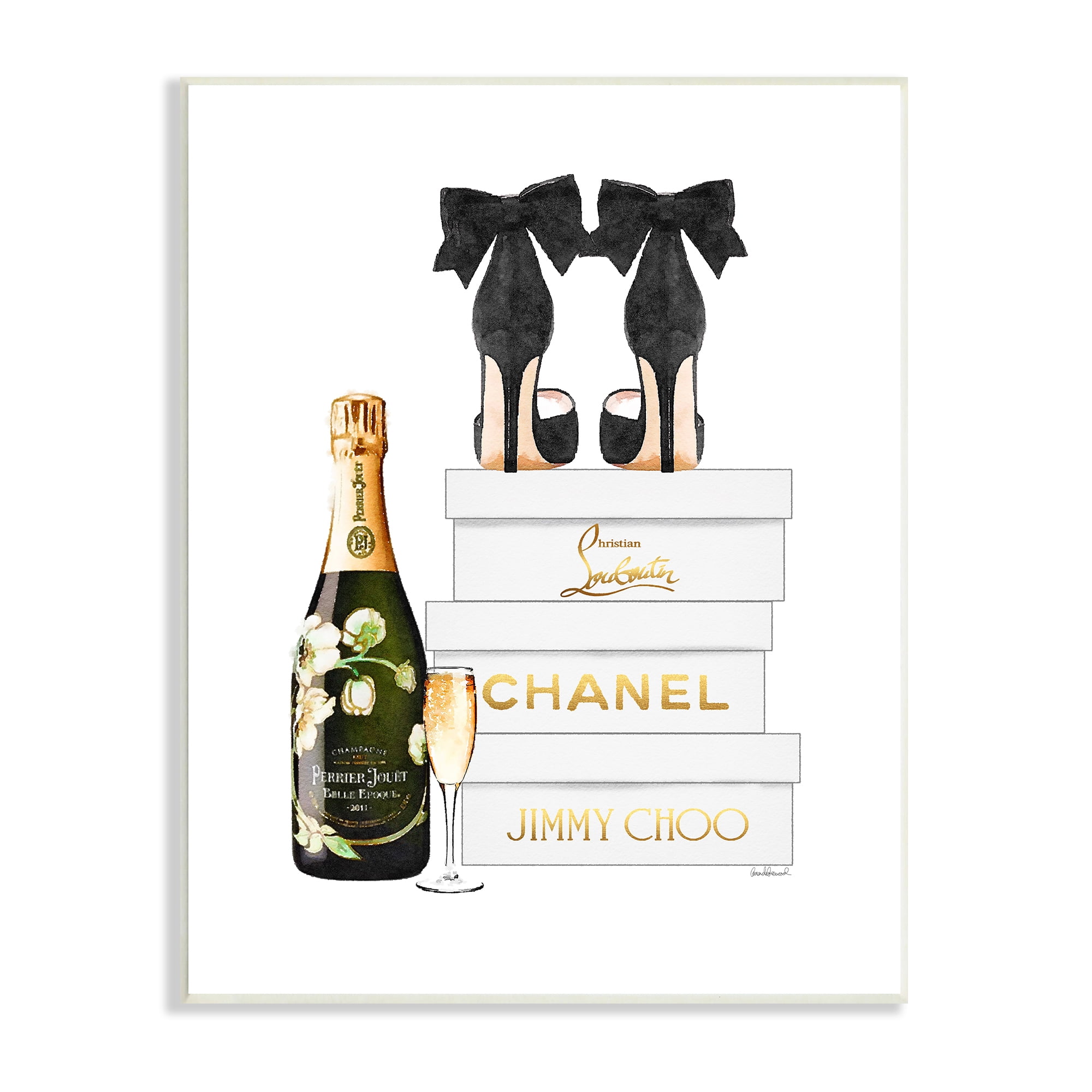 Stupell Industries Champagne Bubbly Black Heels Glam Shoe Boxes Beauty & Fashion Painting Unframed Art Print Wall Art, 10 x 15