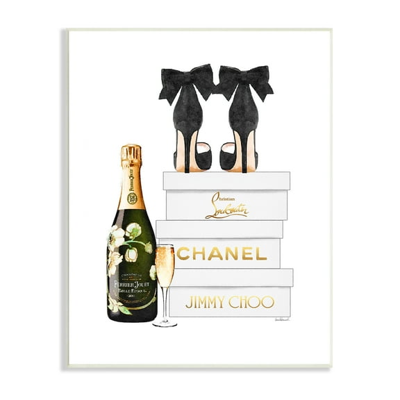 Stupell Industries Champagne Bubbly Black Heels Glam Shoe Boxes Beauty & Fashion Painting Unframed Art Print Wall Art, 10 x 15